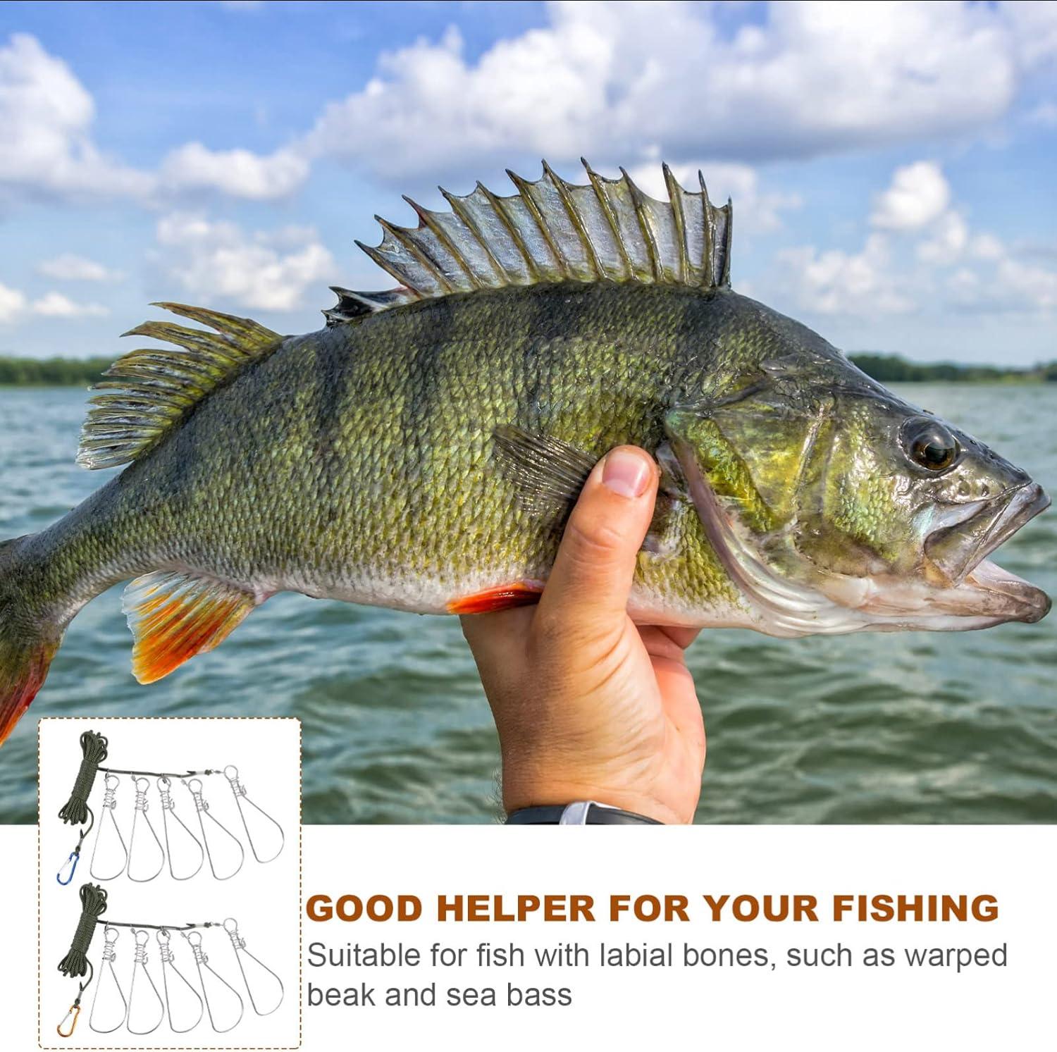 BESPORTBLE 2 Pack Fishing Stringer Clip Fish Lock Stainless Steel Wire Rope  Fish Lock with Float 5 Metal Snaps Fish Stringer for Kayak Hiking Outdoor  Fishing