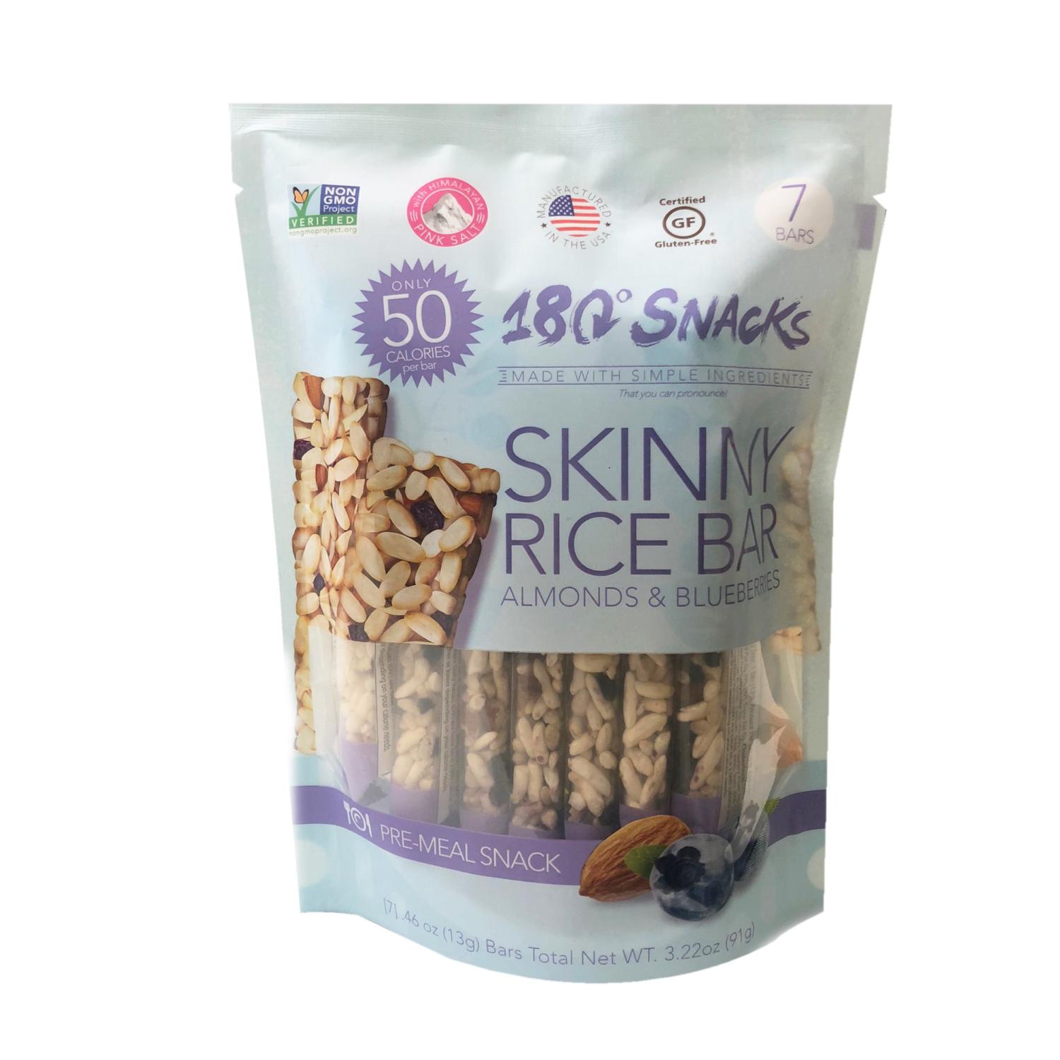 180 Snacks Pre-Meal Snack Skinny Rice Bar with Himalayan Salt 1 Pack,  3.22oz (Blueberry