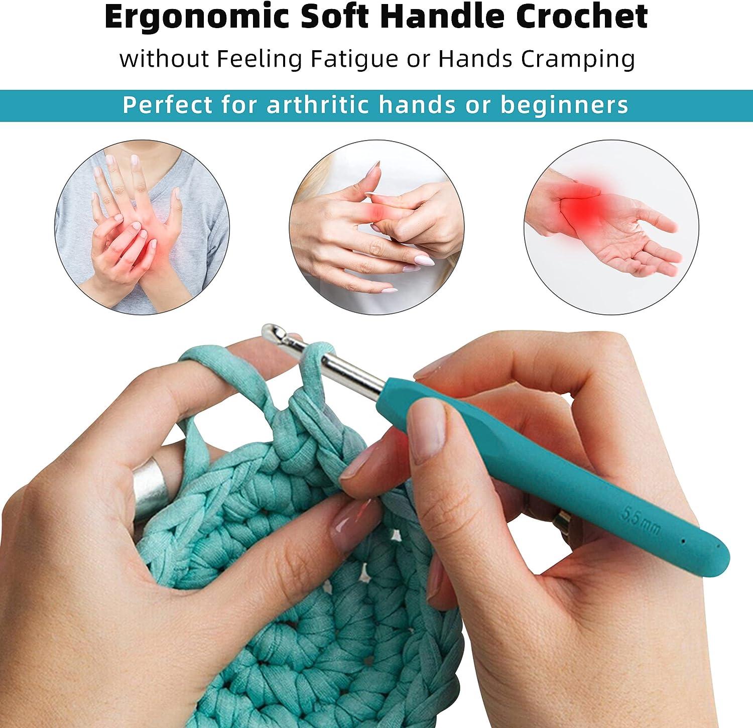 TSV 12 Sizes Crochet Hooks Set, 2mm-8mm Ergonomic Crochet Hooks Knitting  Needles Craft Hook for Arthritic Hands 