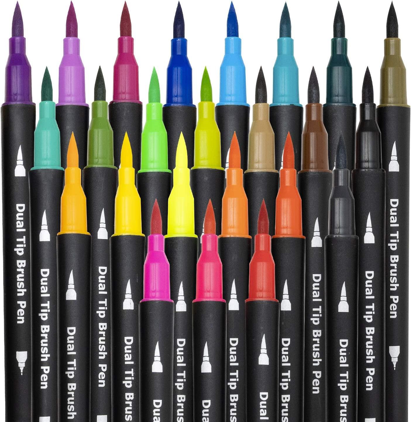 Tihoo 24 Colors Dual Brush Markers, Brush & Fine Tip Art Coloring