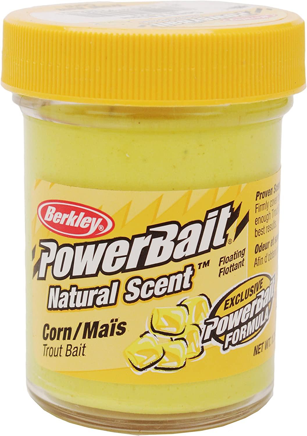 Berkley PowerBait Natural Glitter Trout Dough Fishing Bait , 1.8 oz  Powerbait Natural Scent Trout Bait Corn
