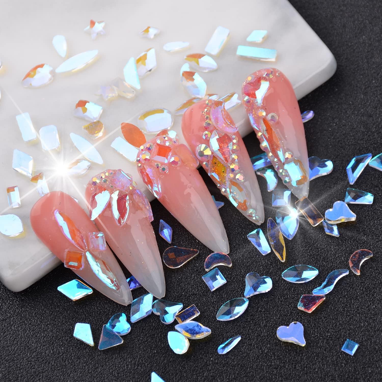 100pcs Mixed Resin Crystal AB Rhinestones Nail Art Flatback Aurora Resin  Nail Stones Gems For 3D Nails DIY Manicure Decorations