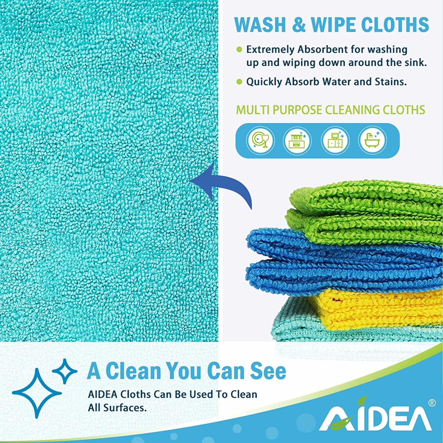 AIDEA Dish Cloth Microfiber-8PK, 12”x12”, Super Soft and Absorbent,  Multi-Purpose Microfiber Dish Rags for Kitchen-White/Blue