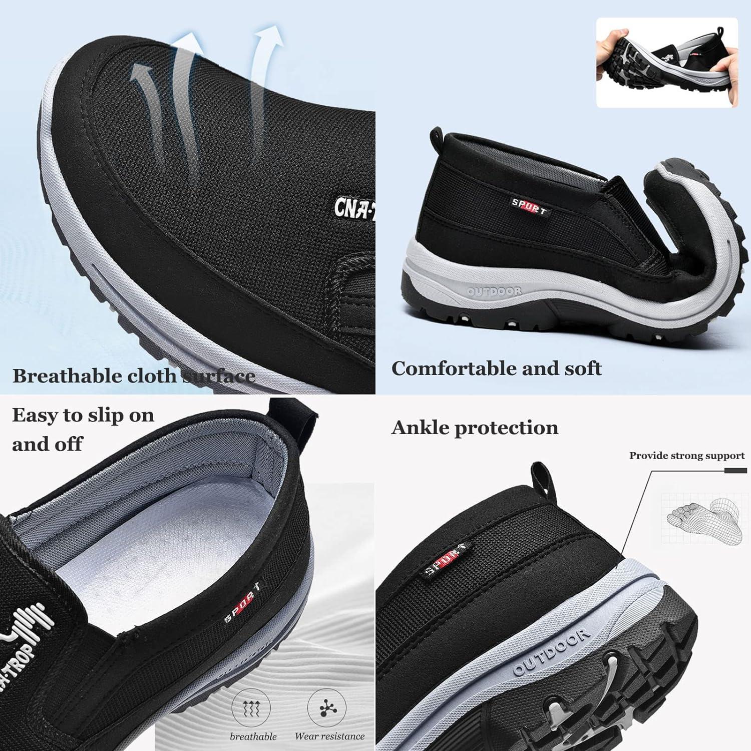 LELEBEAR Breathable Orthopedic Travel Plimsolls Men's Orthopedic Travel  Shoes Breathable Comfortable Casual Travel Shoes 7.5 Black