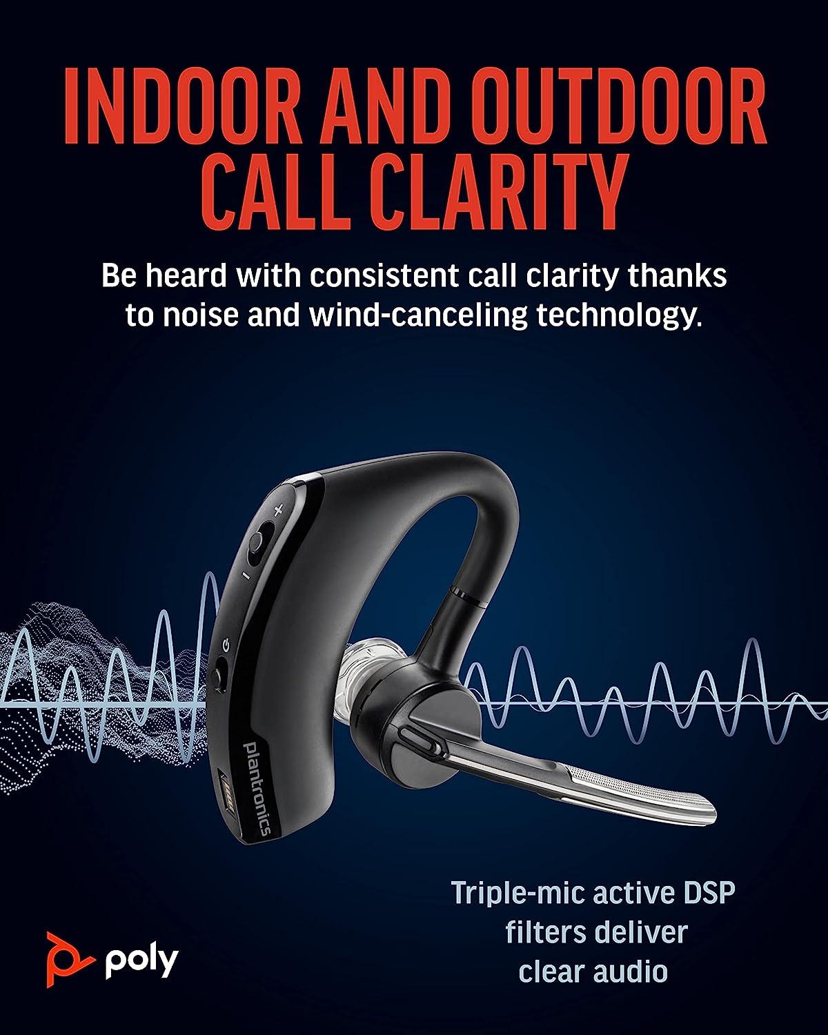 & Poly Volume Single-Ear Design - Headset Legend Mobile/Tablet Mic w/Noise-Canceling (Plantronics) -FFP - Voice Wireless - Ergonomic - Bluetooth Mute Buttons Controls to Bluetooth -Connect Voyager via