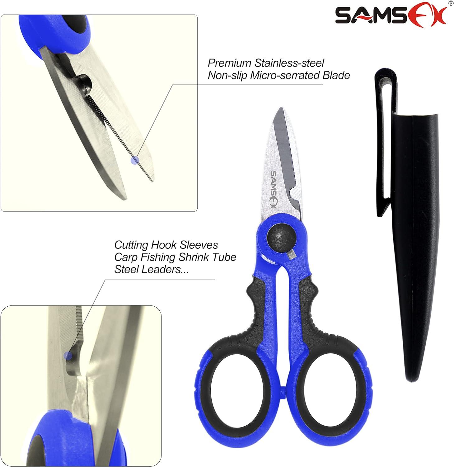 SAMSFX 6.5 Pro Fishing Shears Dual Serrated Blades, Fishing Braided Line  Scissors with Titanium Coating, Non-Slip Grip & Multifunction Tool,  Includes