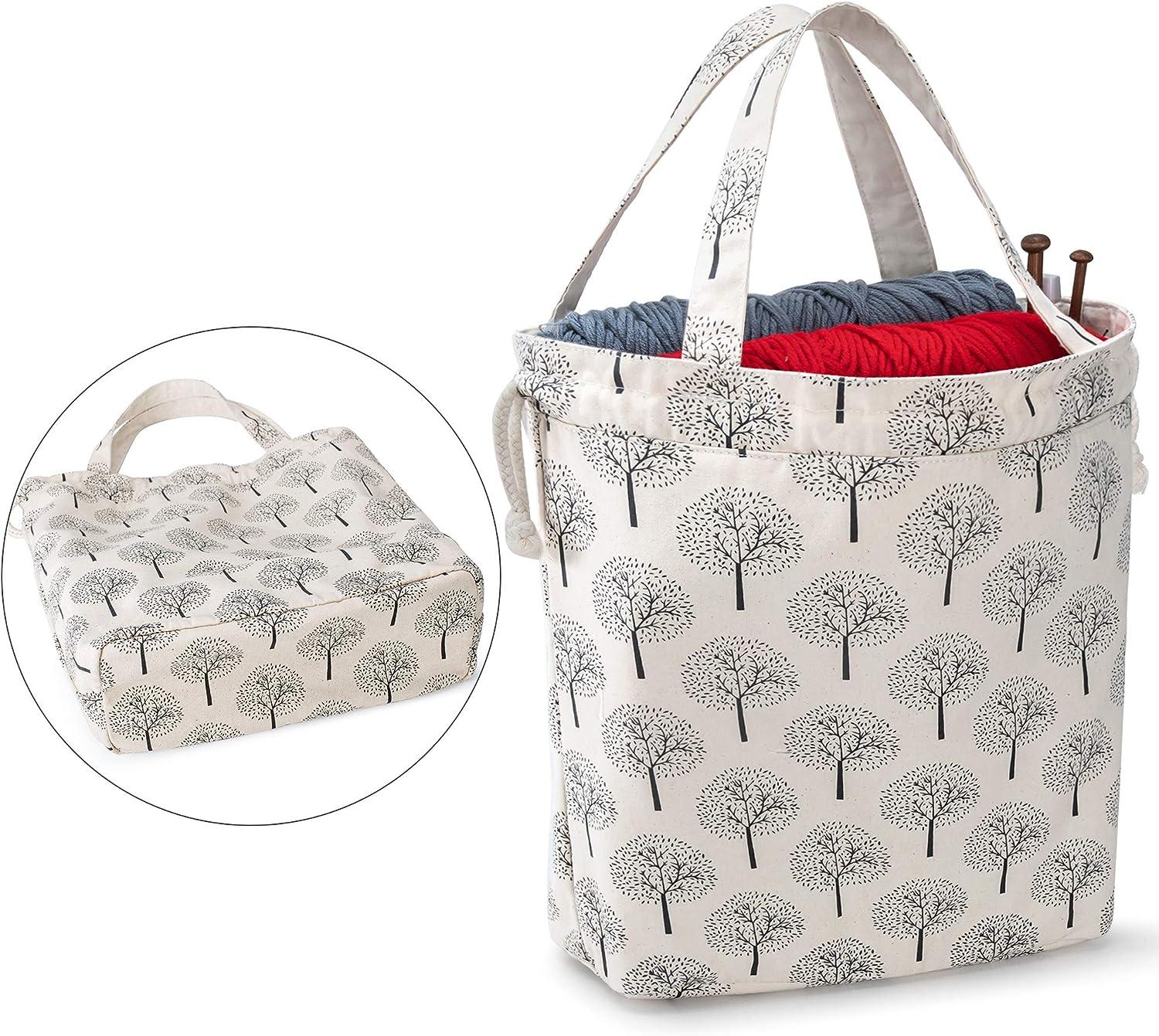  Teamoy Knitting Bag, Yarn Storage Tote Bag with Inner Divider  for Yarn and Unfinished Project (Large with Cover, Gray)
