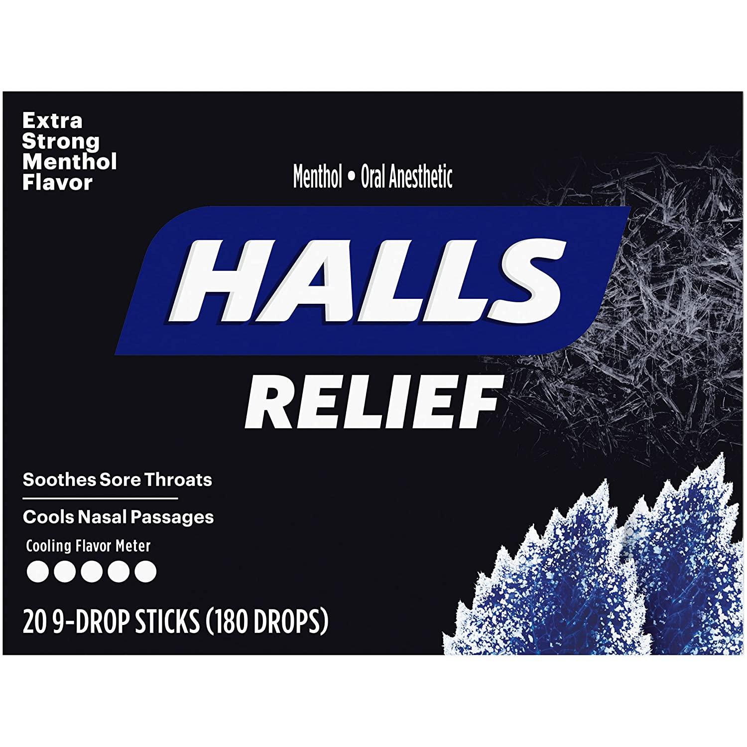 HALLS Extra Strong Menthol Cough Drops, Throat Lozenges, Sore