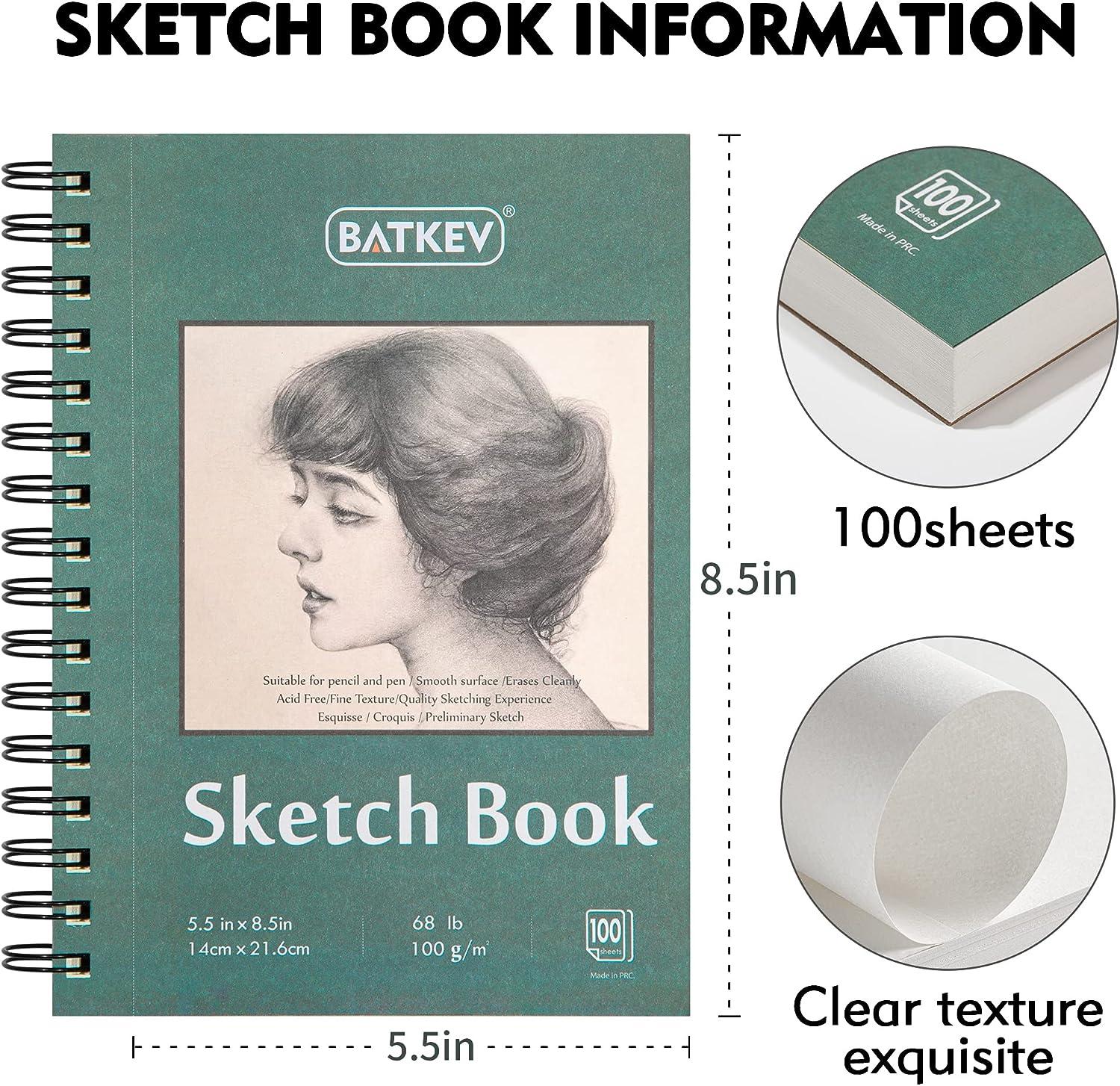 BATKEV 5.5 x 8.5 Inches Sketchbook 2 Pack 100 Sheets, Thick Drawing Paper Sketch Drawing Paper Sketch Pad, Art Paper for Drawing and Painting for
