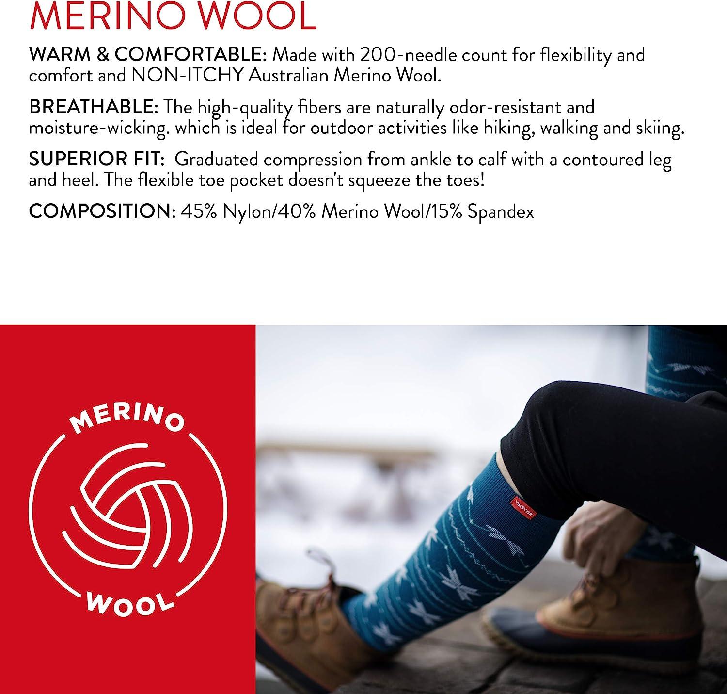 VIM&VIGR Merino Wool 15-20 mmHg Compression Socks (Evergreen Global Stripe  M/L (2)) Evergreen Global Stripe 2
