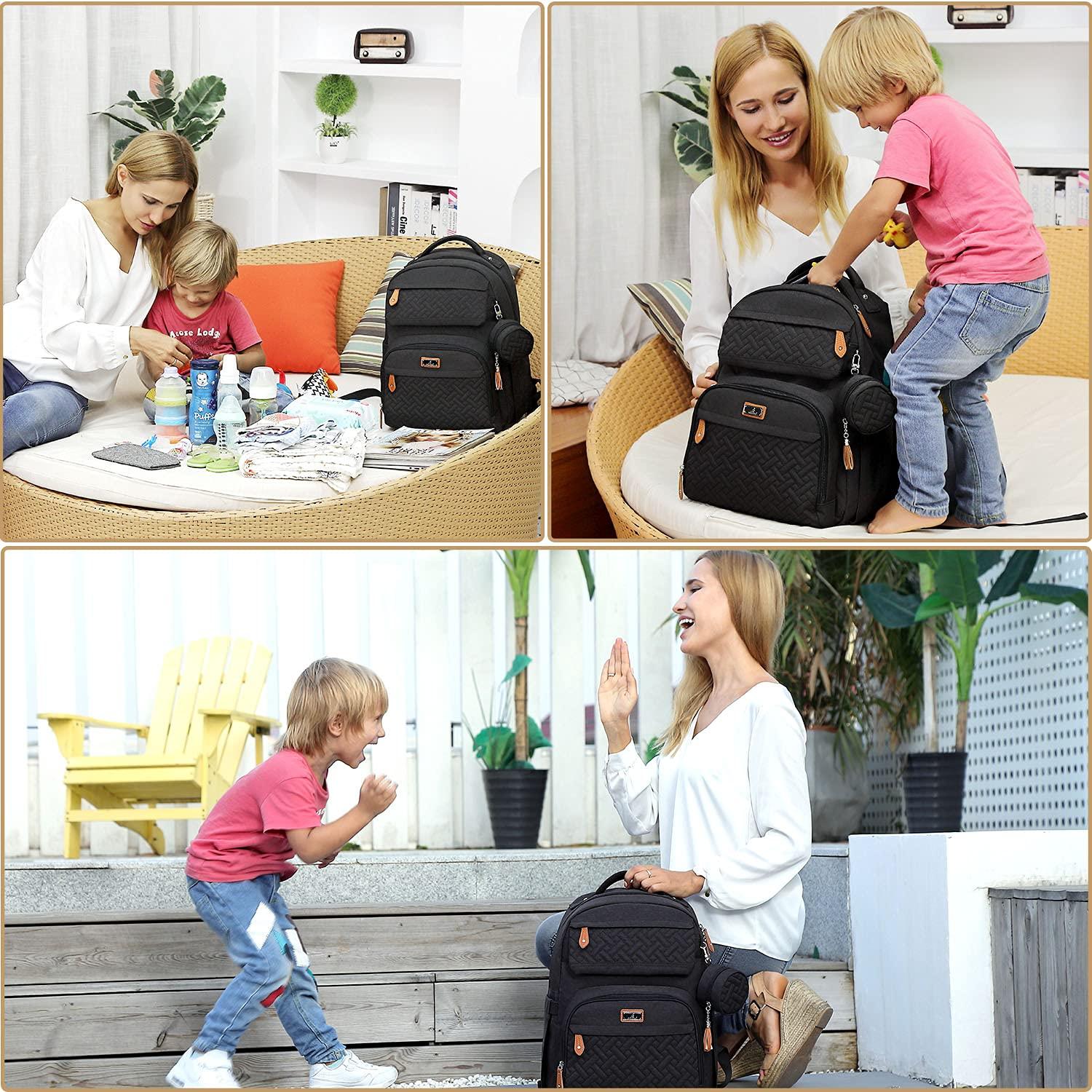 Baby Changing Bag Backpack, Babbleroo Nappy Changing Back Pack Diaper Bags with Changing Mat & Pacifier Holder for Mom & Dad (Dark Grey)