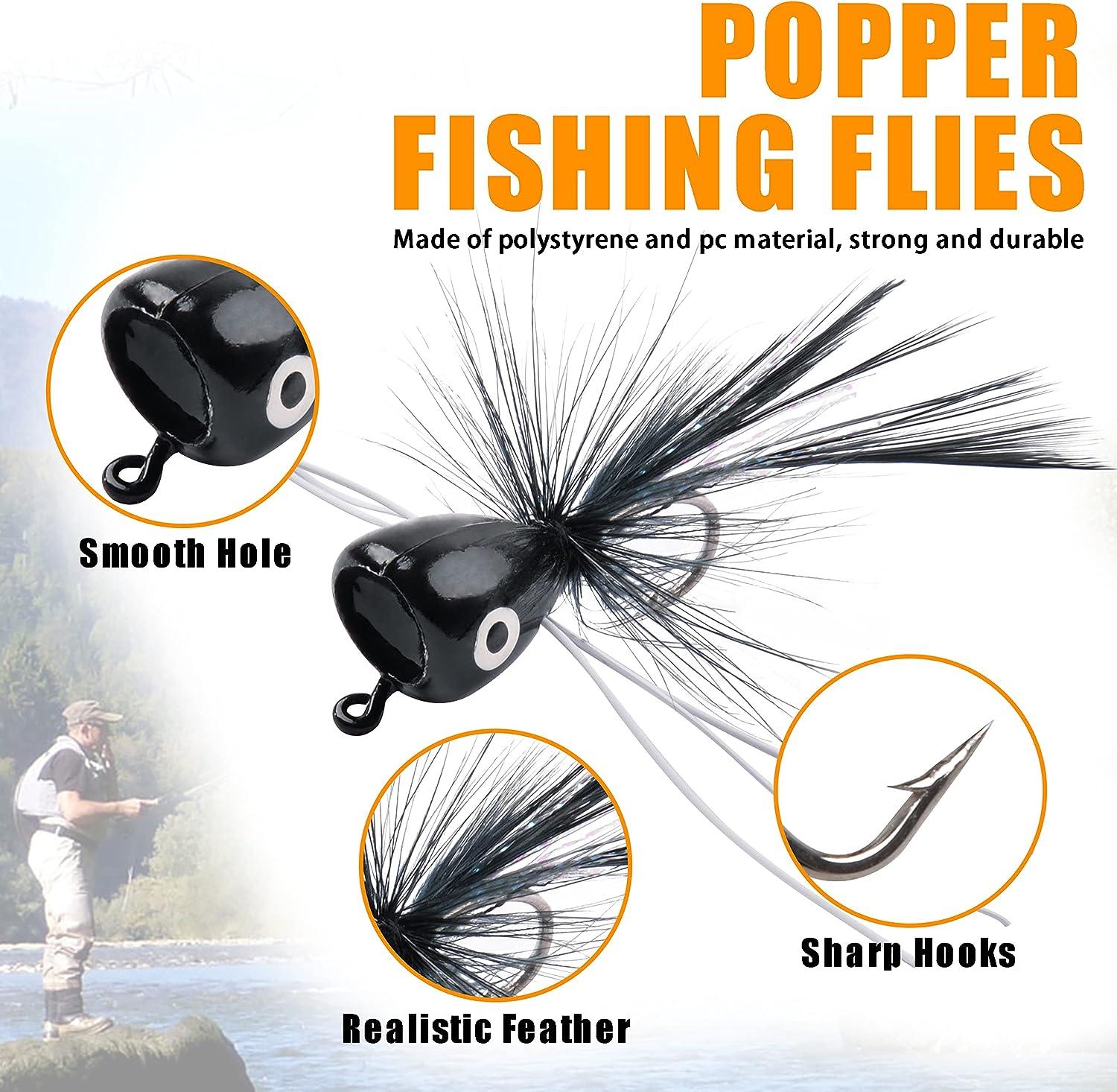 Fly Fishing Poppers, 12/15pcs Topwater Fishing Lures Bass Popper Flies Bugs  Lures Fly Fishing Lure Kit Panfish Bait Dry Fly Fishing Flies for Bass  Trout Panfish Bluegill Crappie Salmon 12pcs