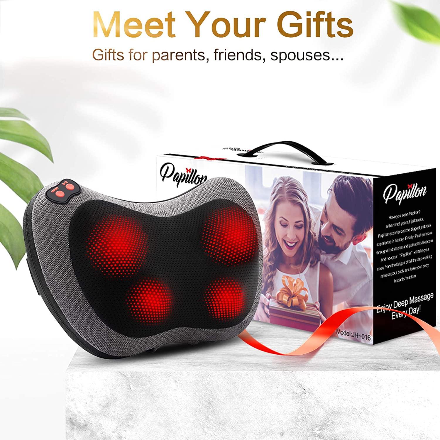 Carevas Papillon Back Massager with Heat,Shiatsu Back and Neck Massager  with Deep Tissue Kneading,Electric Back Massage Pillow for Back,Neck ,Shoulders,Legs,Foot,Body Muscle ,Use at Home,Car,Office 