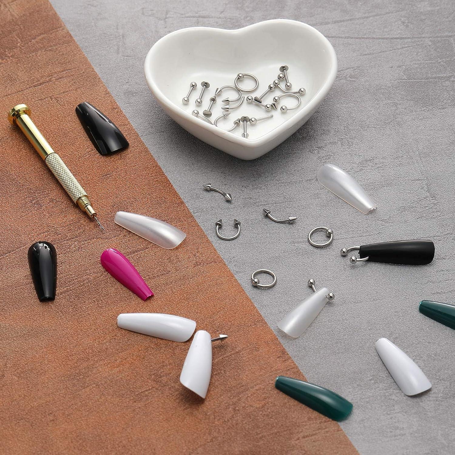 Homemaxs 24Pcs Dangle Nail Art Charms Pendants with 1Pcs Nail Piercing Tool  Hand Drill 