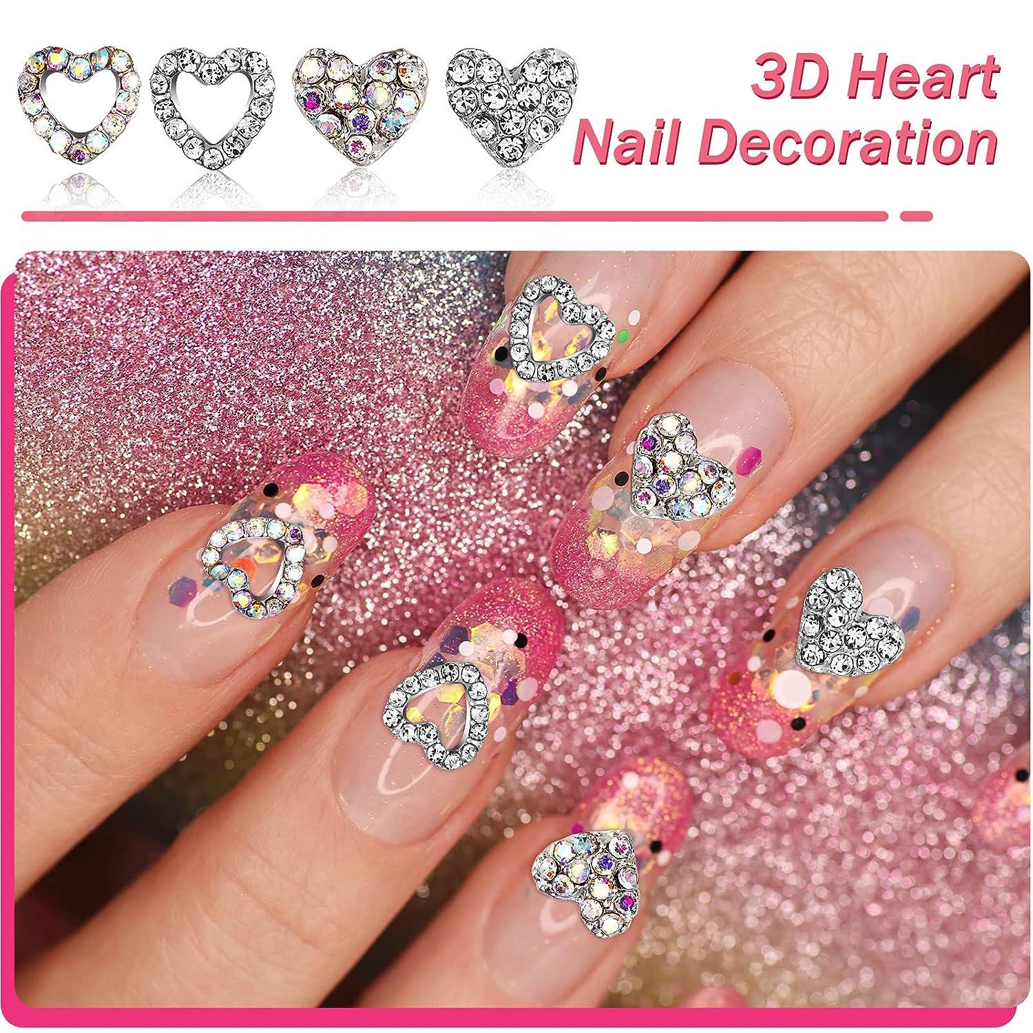 Love Heart Shaped Crystal Nail Art 3D Rhinestones Sticker Manicure Decor  Tool