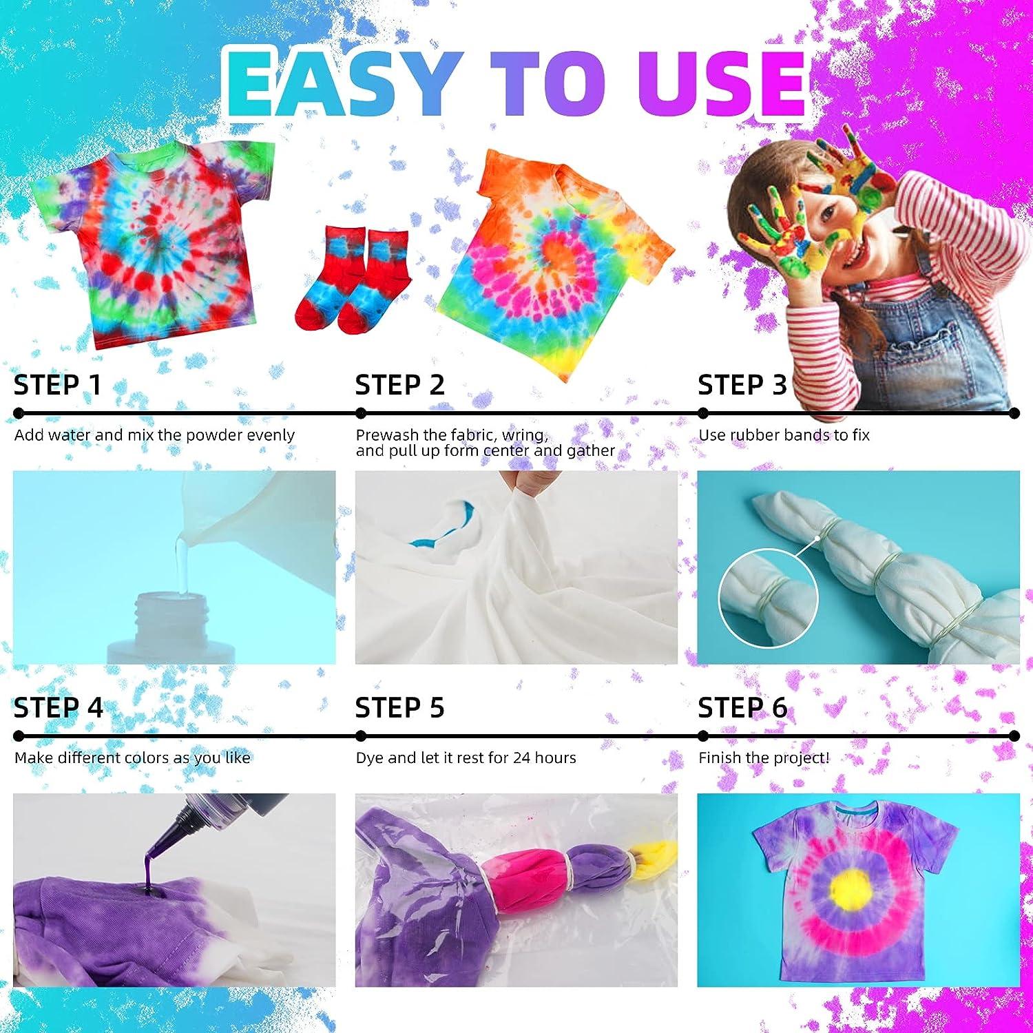 Tie-Dye One-Step Party Kit, Prefilled Bottles with 18 Colors, DIY Instructions
