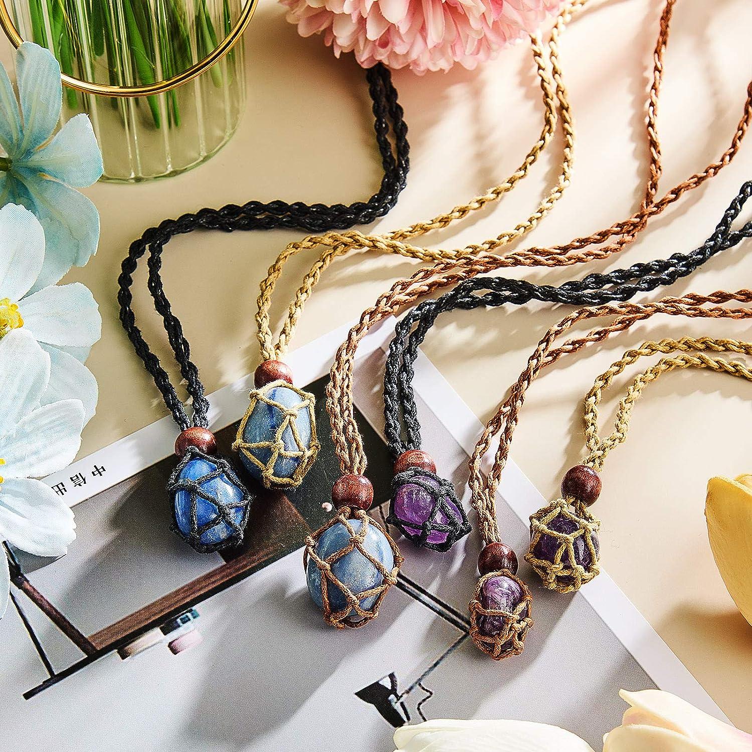 Necklace Cord Empty Stone Holder 3 Sizes Adjustable Crystal Holder Netted  Necklace Cage for Stones Pendant DIY Stone Necklace Bracelets Jewelry  Making