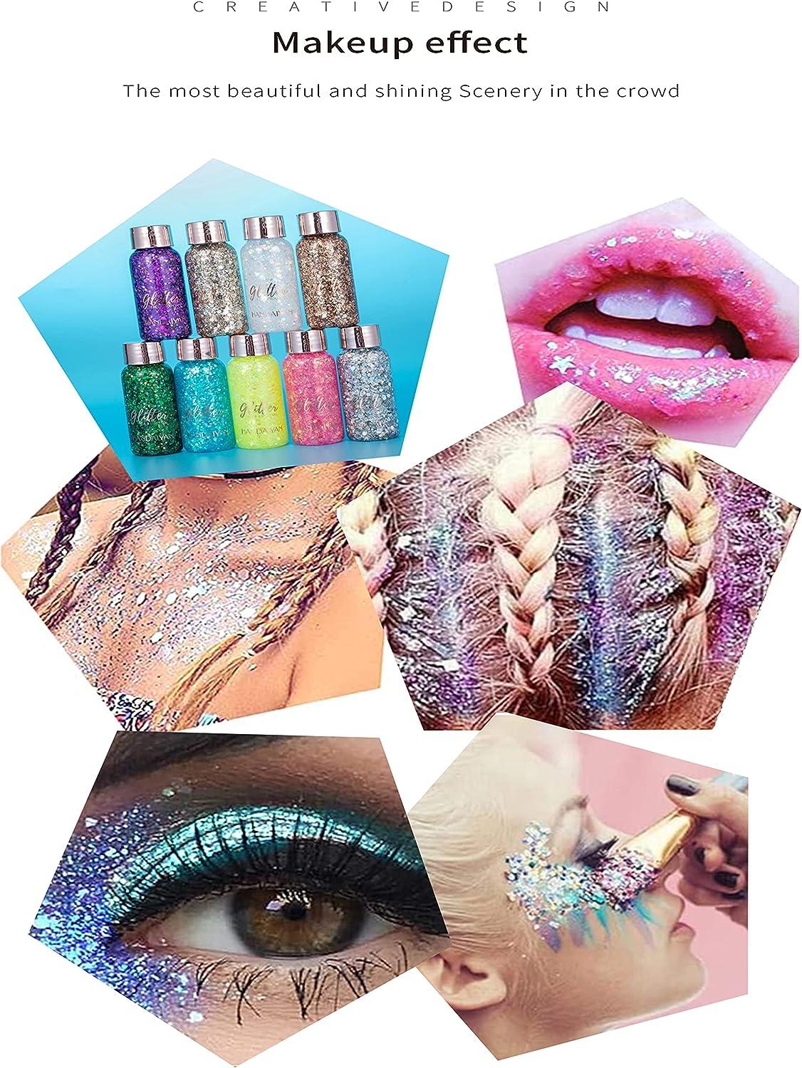 9 Colors Body Glitter Gel For Women & Girls, Glitter Eyeshadow, Easy To  Apply & Remove