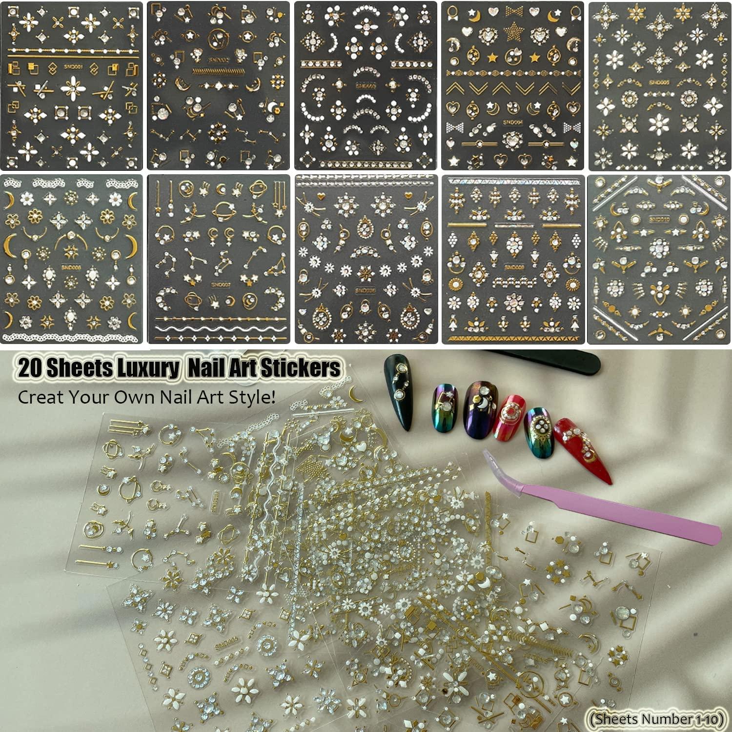  16 Sheet Nail Art Stickers Decals, Luxury Diamond