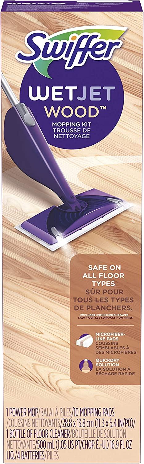 Swiffer WetJet Wood Floor Mopping and Cleaning Starter Kit, All Purpose  Floor Cleaning Products, 1 Mop, 10 Pads, Cleaning Solution, Batteries