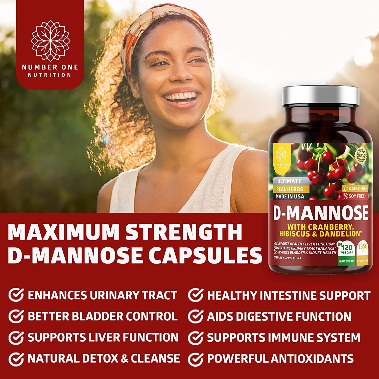 N1n Premium D Mannose With Cranberry And Hibiscus Max Strength 1350mg Naturally Supports 7540