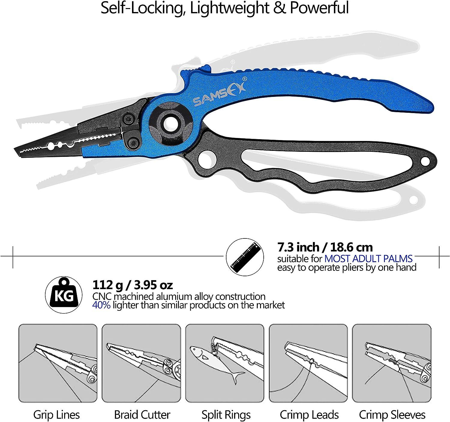 SAMSFX Locking Fishing Pliers Saltwater with Wire Lanyard Sheath and Quick  Knot Tying Tools Combo