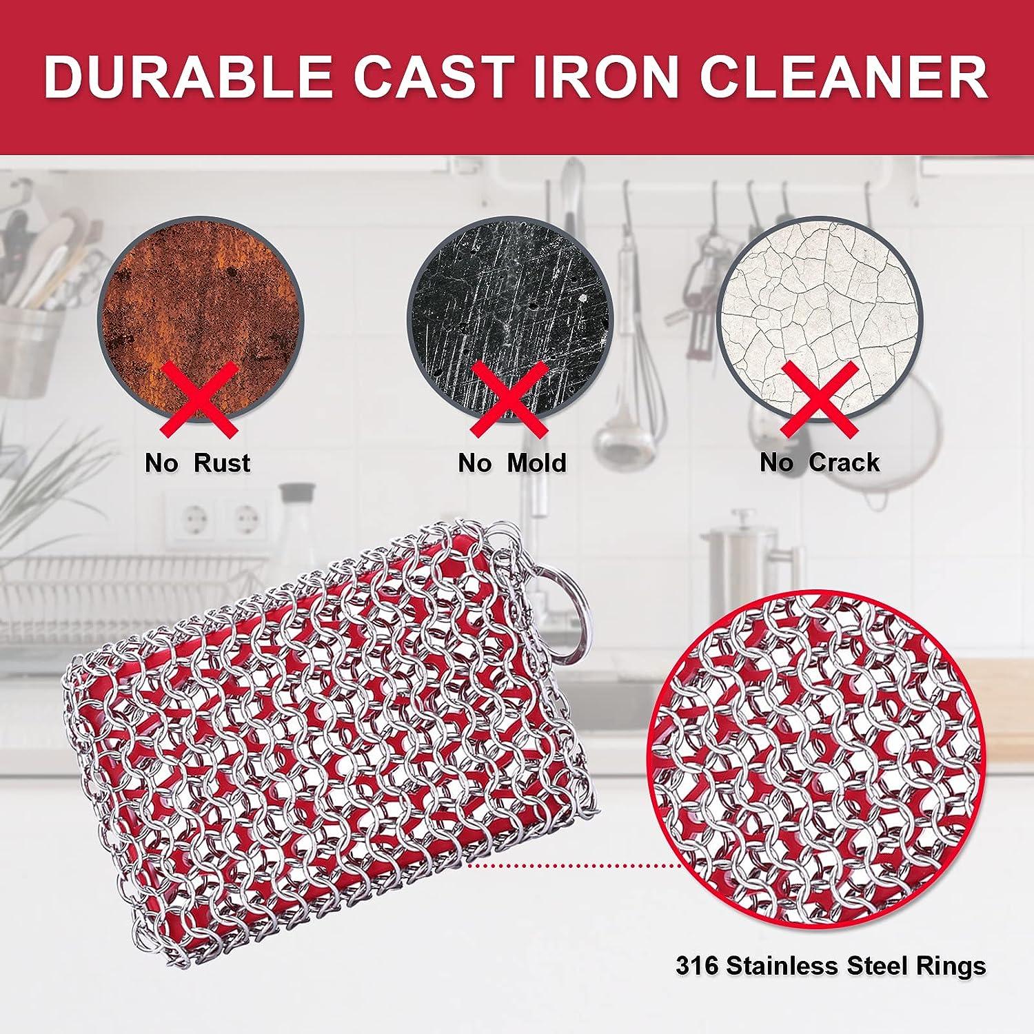 Most Flexible Cast Iron Scrubber, 316L Cast Iron Cleaner Chainmail  Scrubber, Chain Scrubber for Cast Iron Pans, Pots, Skillets, Chain Mail  Scrubbing