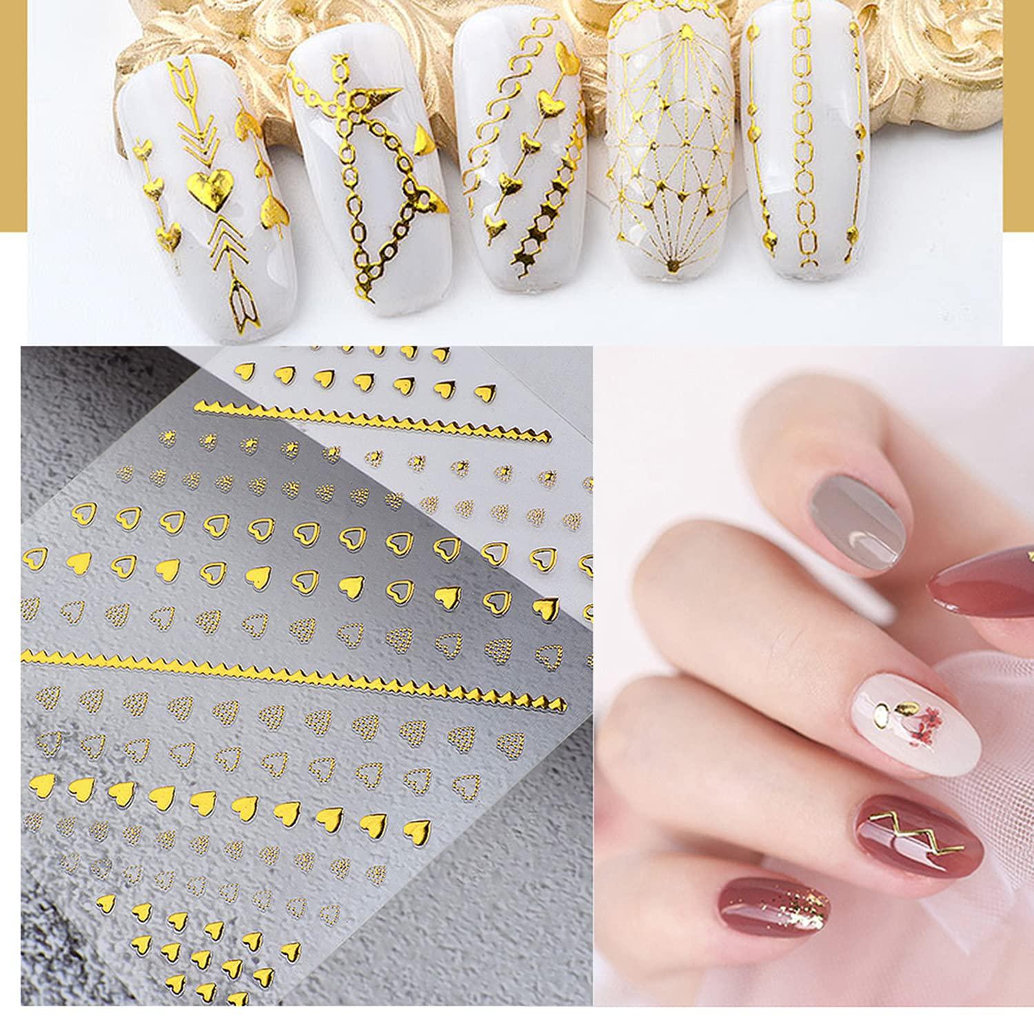 3D Nail Stickers Glitter Gold Silver Laser Wave Line Decals Nail