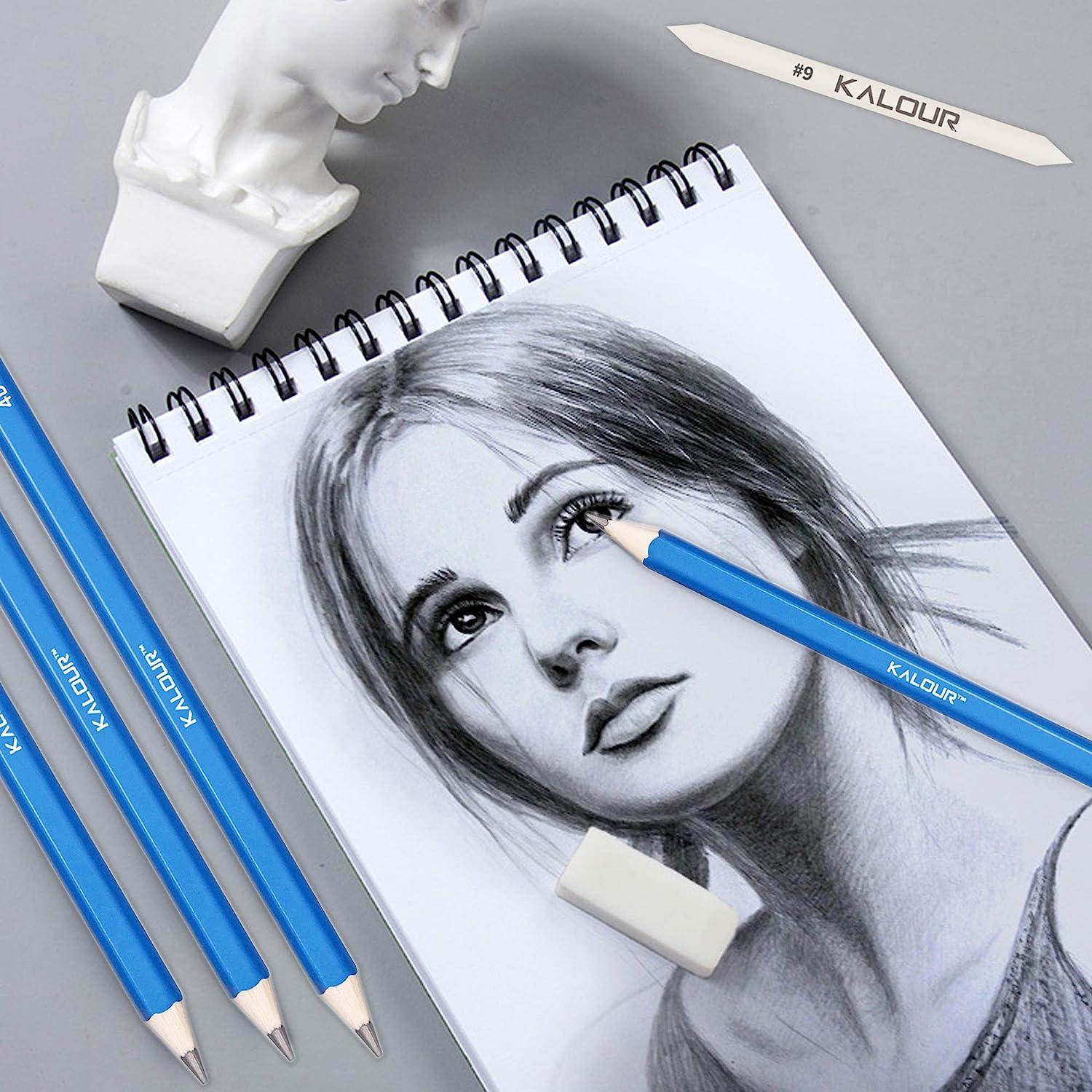 KALOUR Drawing Sketching Pencil Set, 36 Pro Art Pencil Kit, 12 Graphite  Pencils (8B-5H), Black & White Charcoal Pencils, Charcoal Sticks, Stumps