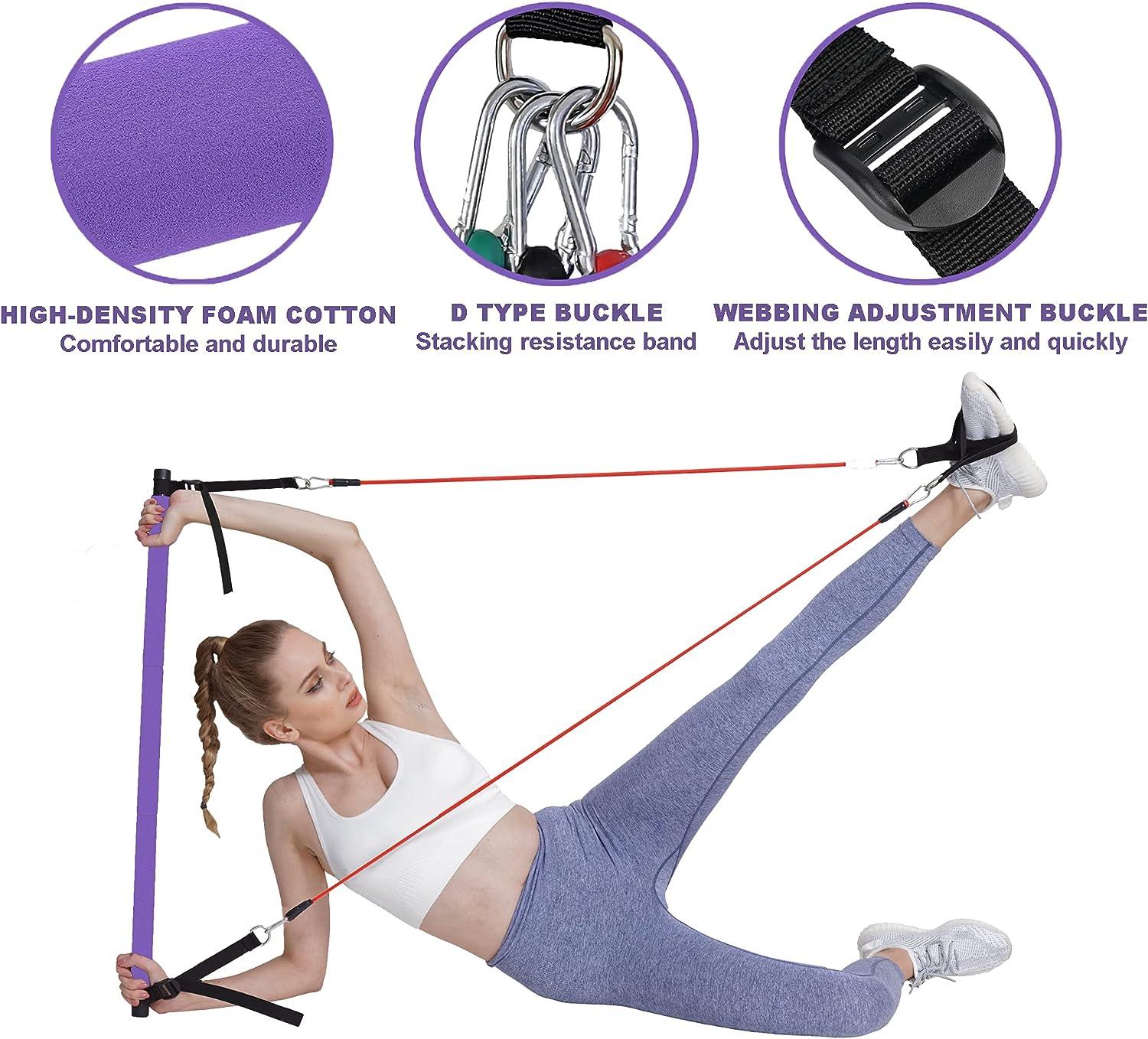 Pilates Bar Kit with Resistance Bands (6 x Resistance Bands), 3-Section Pilates  Bar with Stackable Bands Workout Equipment for Legs,Hip,Waist and  Arm,Exercise Fitness Equipment for Women & Men
