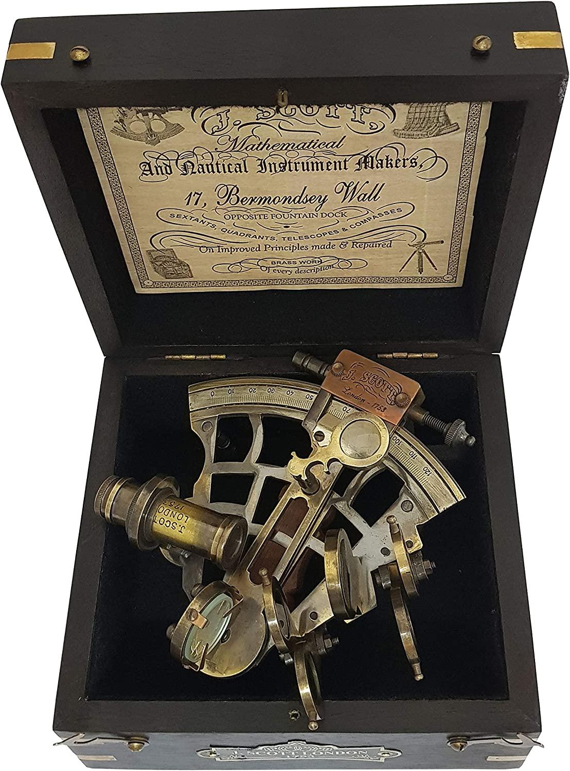 Brass Nautical Sextant Brass Navigation Instrument Sextante Navegacion  Marine Sextant in Hardwood Box