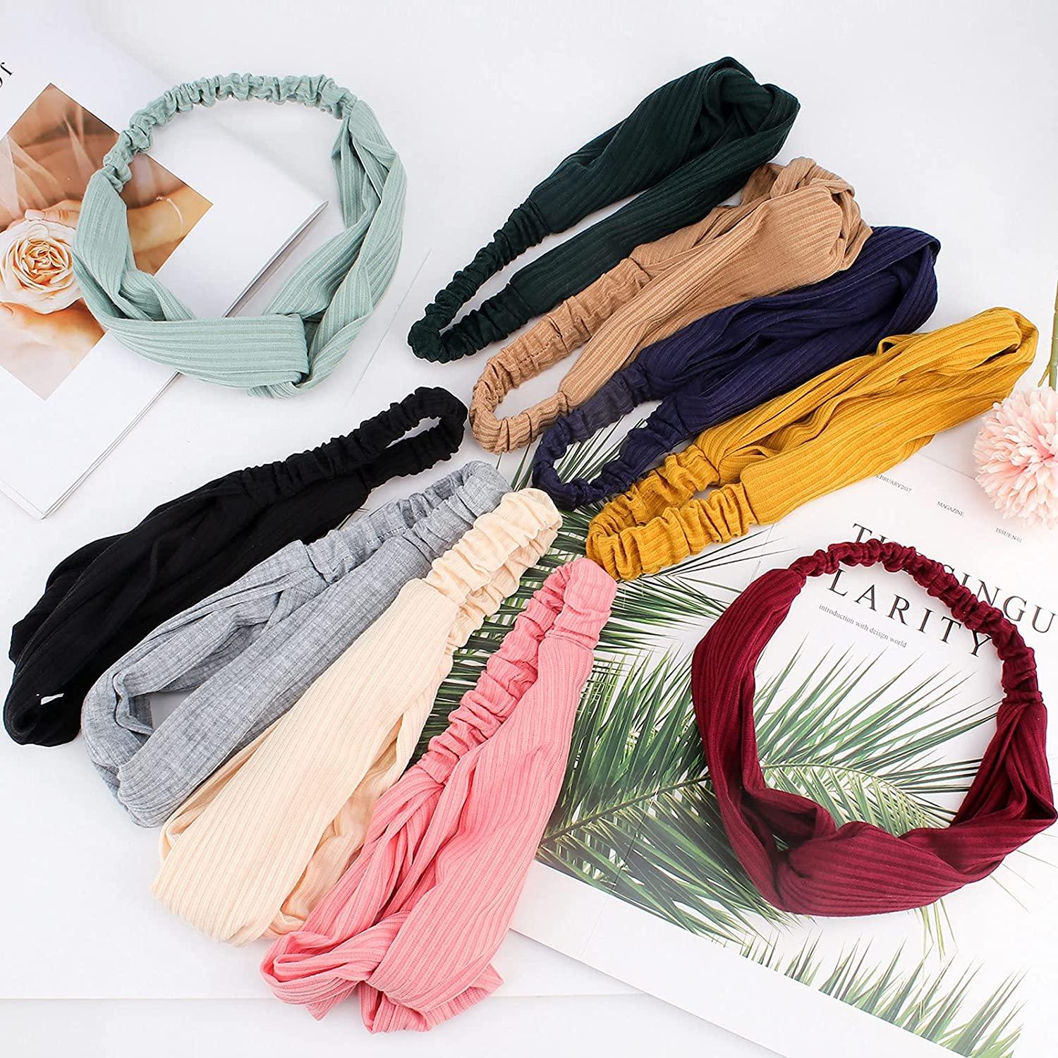 Ondder Knotted Elastic Headbands 20 Pack Assorted Women Headbands Work Out  Yoga Sport Headbands Solid Color Head Band Cute Head Wrap Hair Accessories  for Women Girls Solid Color Series A