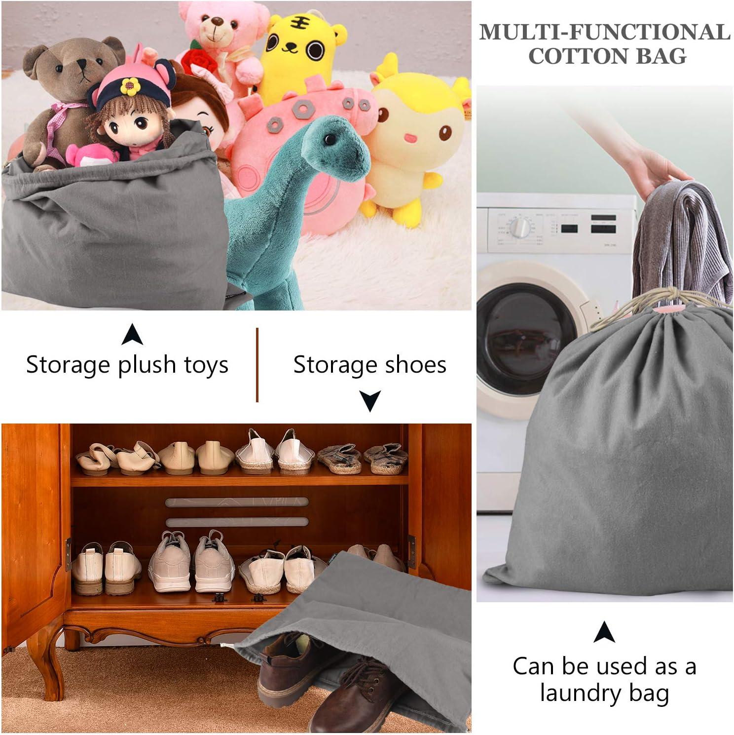 Muslin Storage Bags - 100% Organic Cotton Storage Bags with Drawstring -  Perfect Toy Storage Bags - Shoe Storage Bags During Travel - Cloth Storage