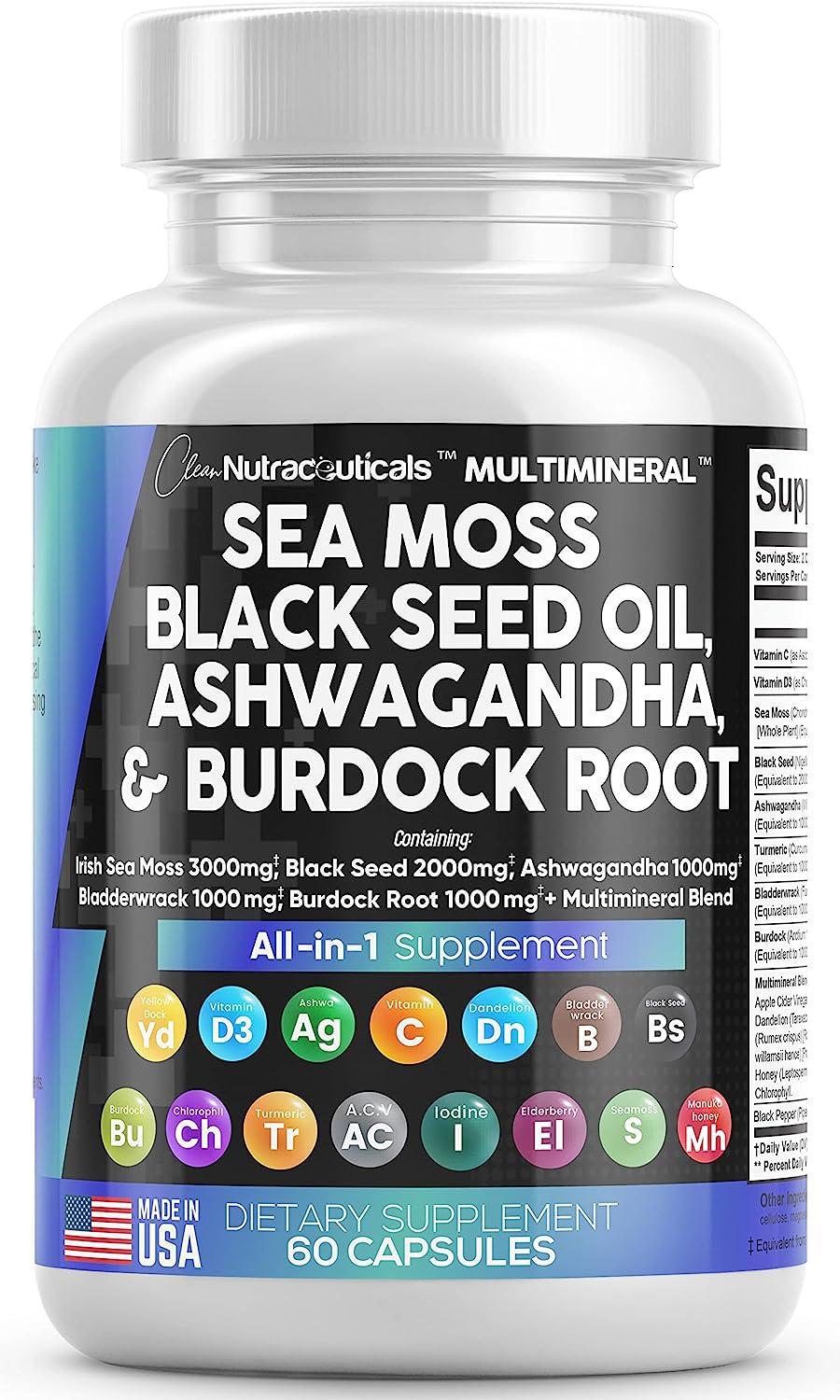 Sea Moss 3000mg Black Seed Oil 2000mg Ashwagandha 1000mg Turmeric ...