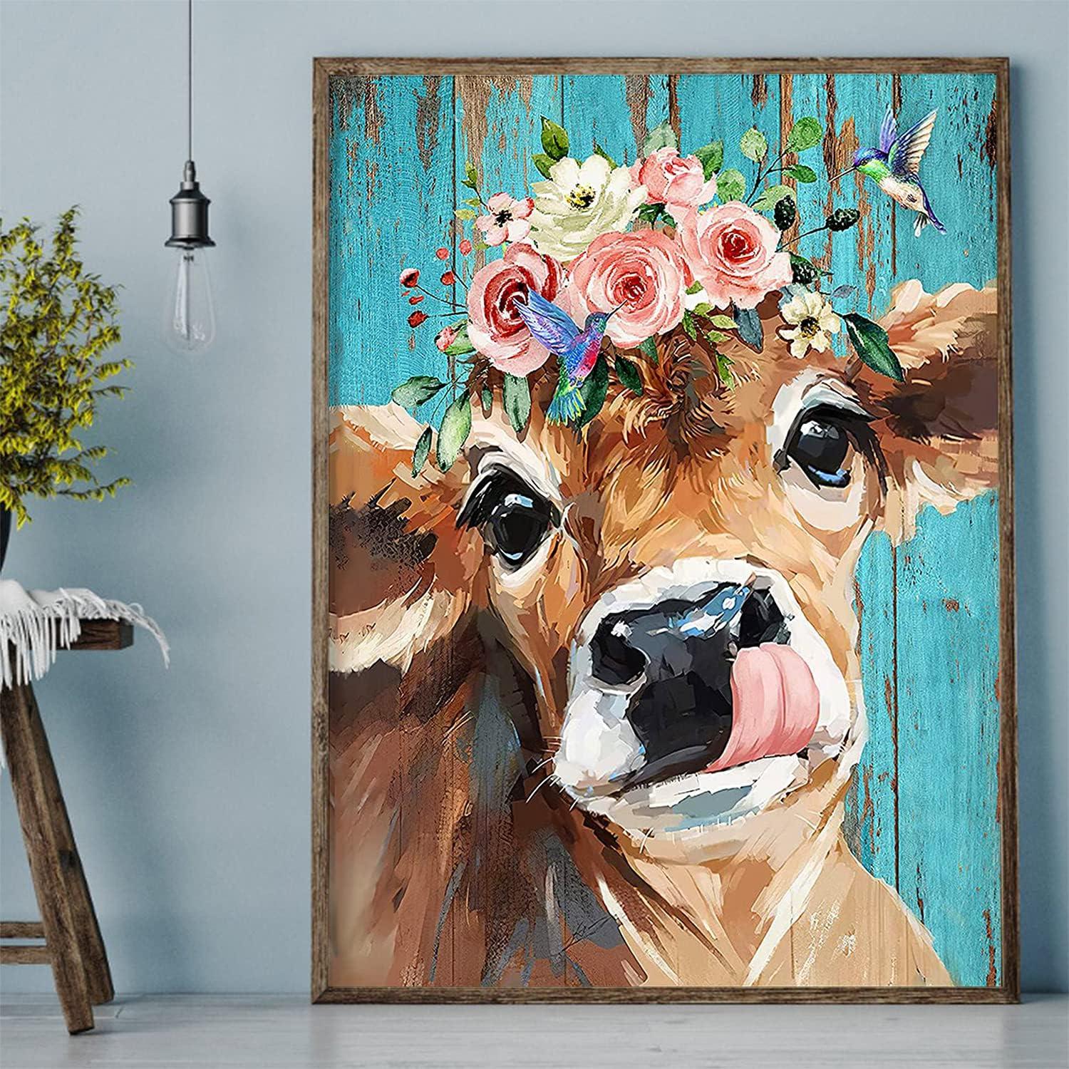Completed DIAMOND PAINTING art WALL HANGING finished COW abstract