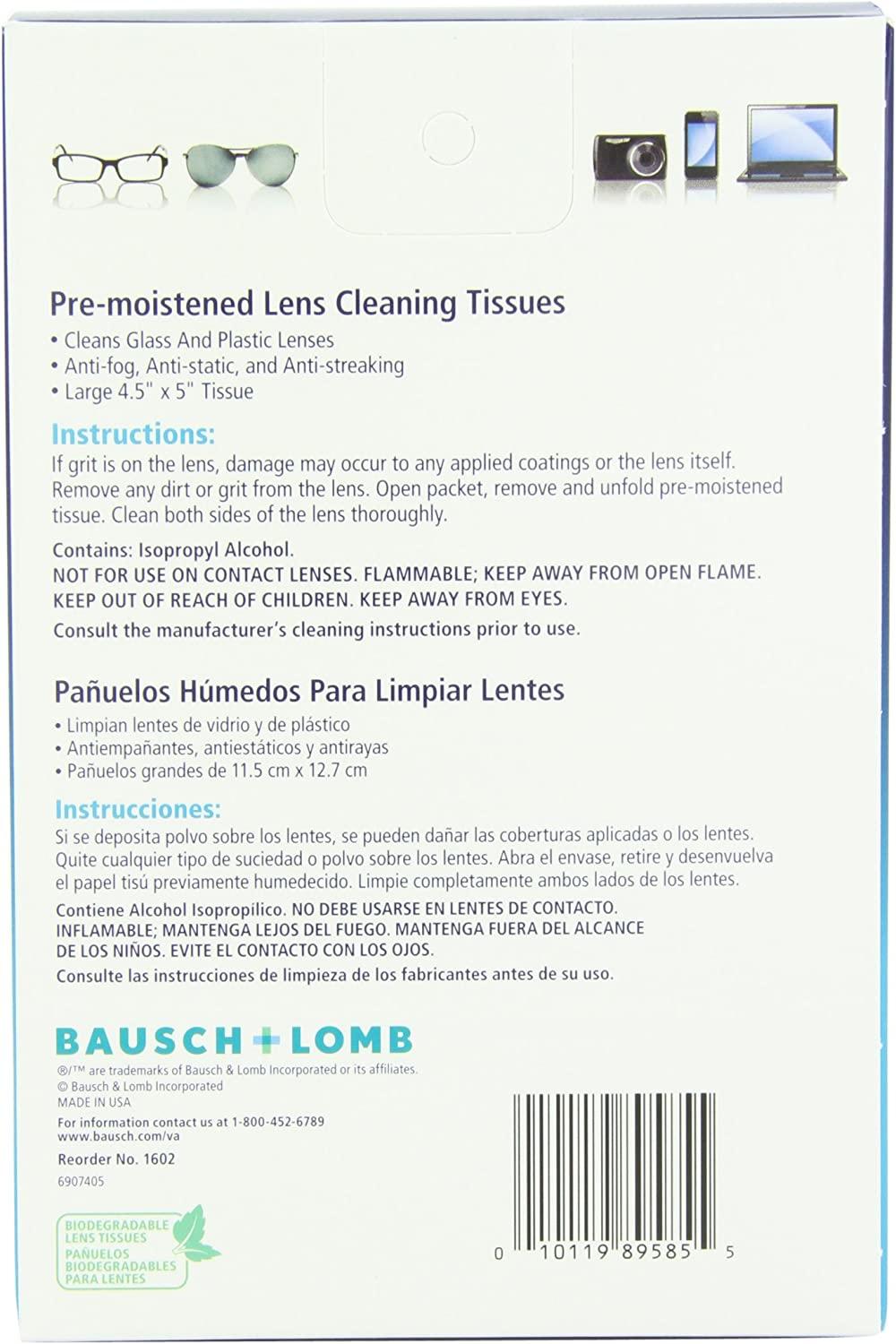 Bausch & Lomb Sight Savers Premoistened Lens Cleaning Tissues, 100