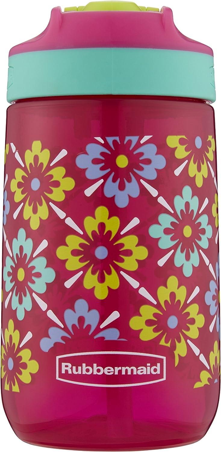 Rubbermaid Leak-Proof Sip Kids Water Bottle 14 oz Tiki Flowers Graphic Tart  Pink with Tiki Flowers 16 oz.