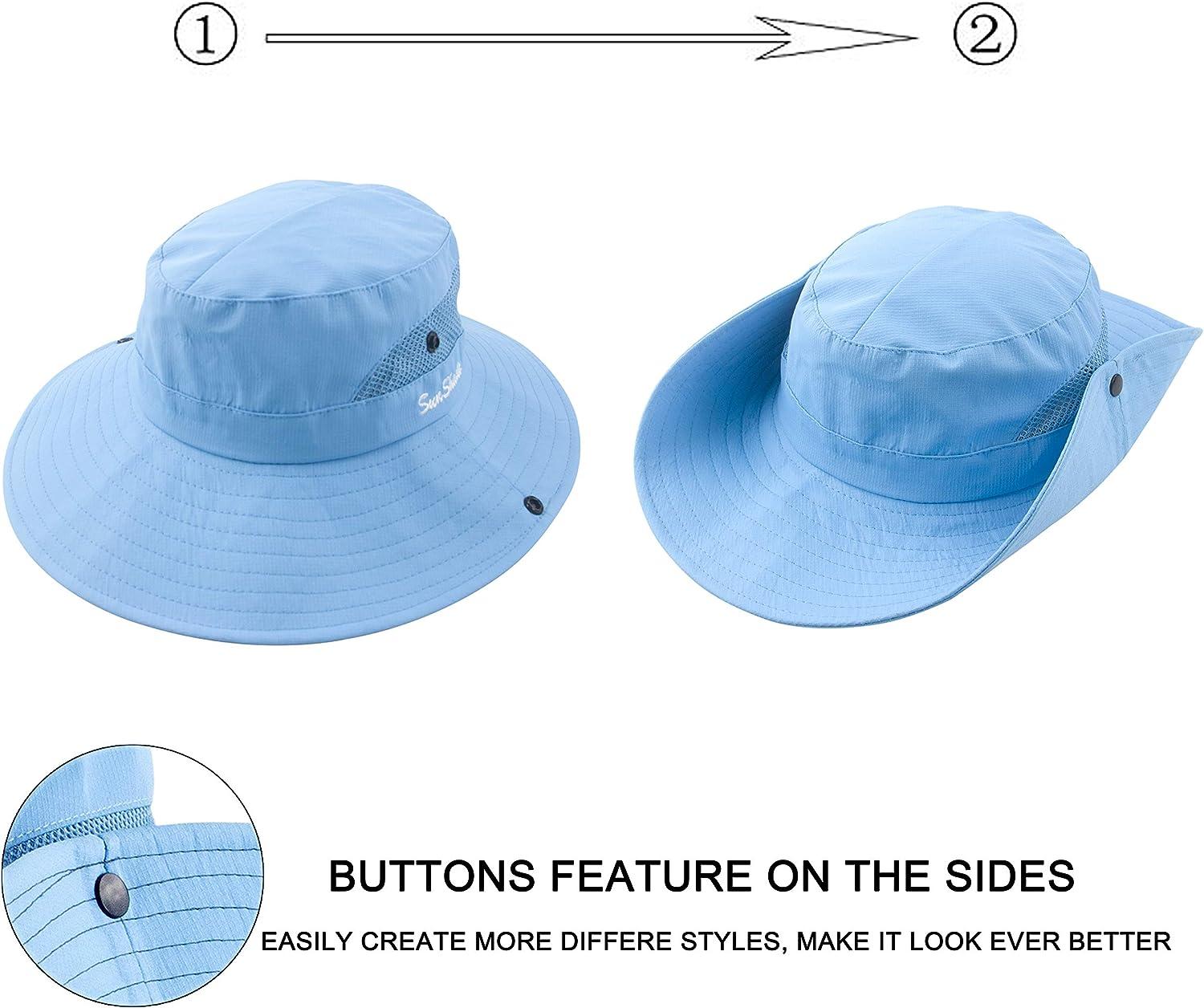 Womens Summer Mesh Wide Brim Sun UV Protection Hat with Ponytail Hole Pure  Sky Blue