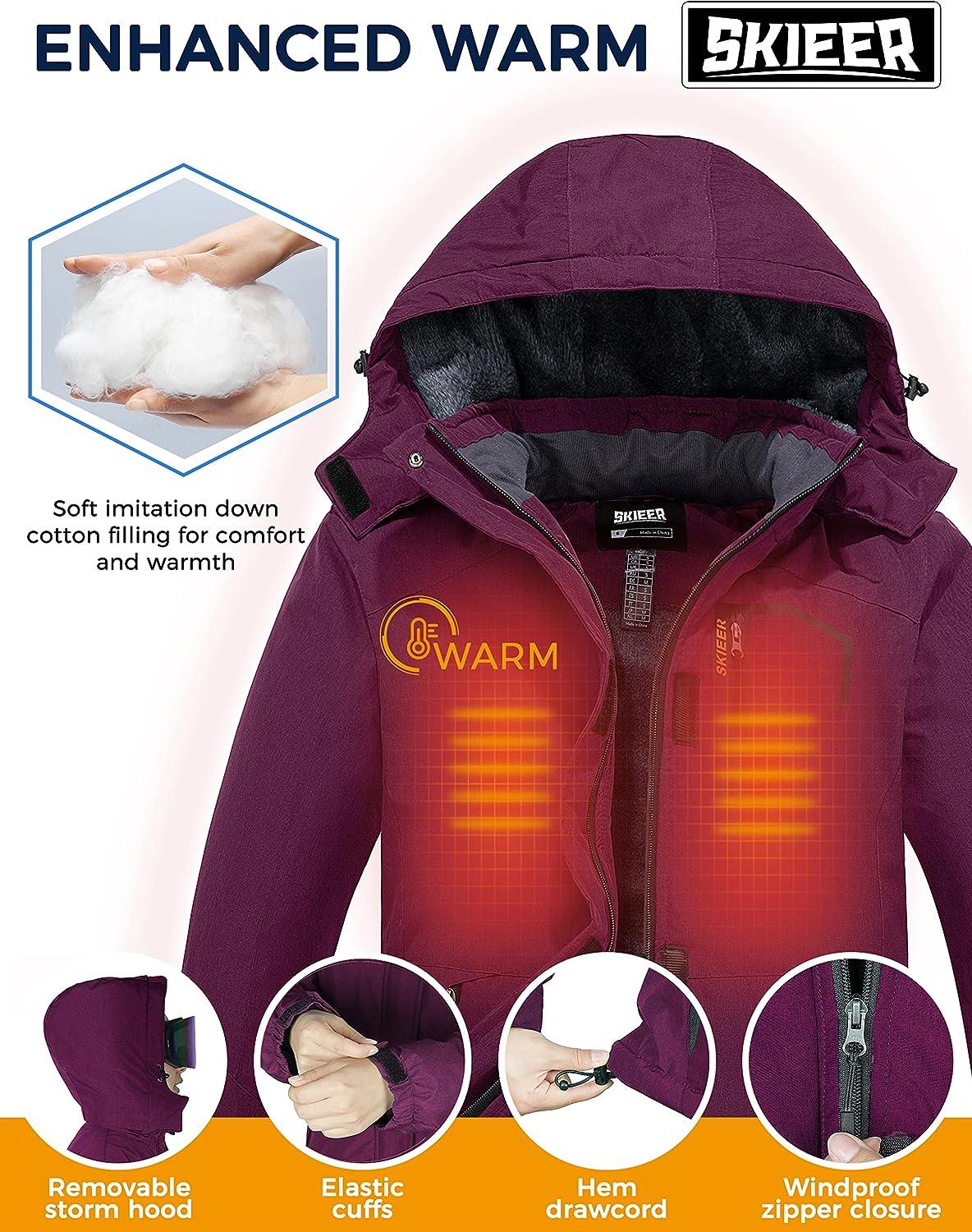 Skieer Women's Waterproof Ski Jacket Warm Winter Coat Fleece Snow Raincoats  X-Large Blending Purple