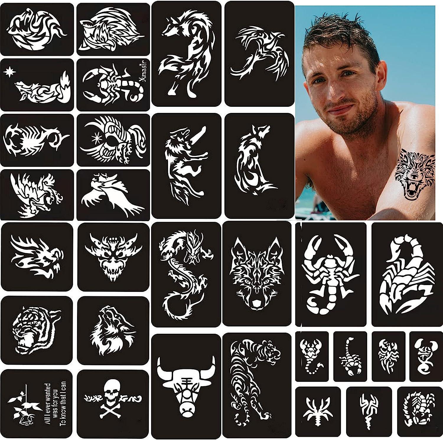 Henna Tattoos Stencils 10 Sheet Large Size Temporary Tattoo Templates Henna  Stencil Reusable Body Tattoo Stencils for Men Boys Adult Teens