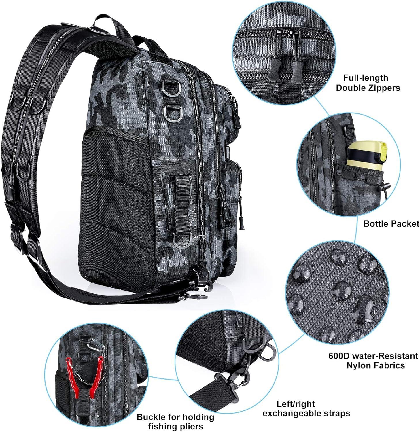 PLUSINNO Fishing Backpack Tackle Bag Water-Resistant Fishing Backpack with  Rod Holder Large Fishing Bag for Fishing Gear Ideal Fishing Gifts for Men  Large(16.5*10.5*5.5inch)-Black Camo