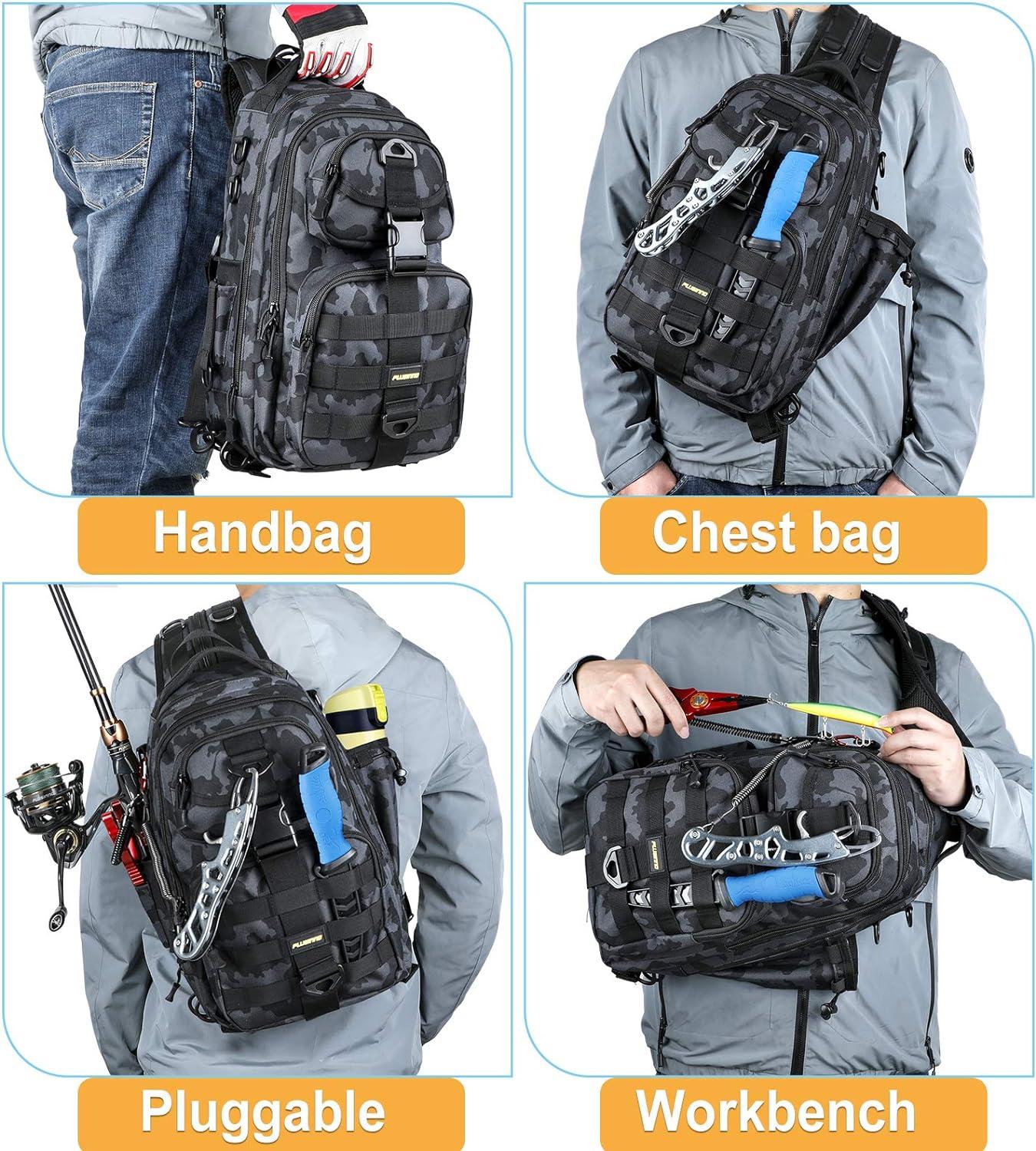 PLUSINNO Fishing Tackle Backpack Storage Bag，Outdoor Shoulder  Backpack，Fishing Gear Bag，Water-Resistant Fishing Backpack with Rod Holder