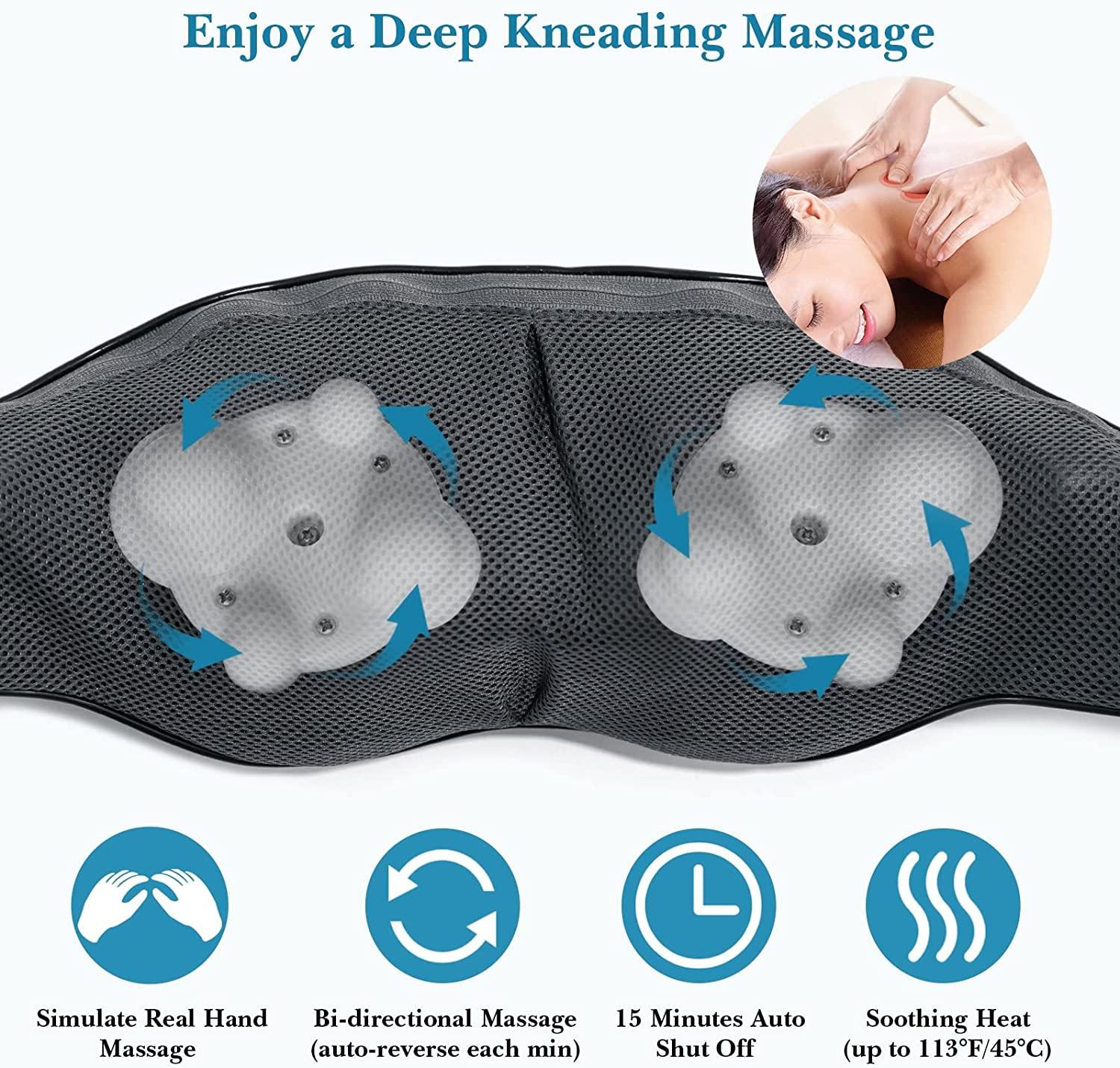 Shiatsu Neck and Shoulder Massager Heated Back Massager U Shape Deep  Kneading Electric Massage Pillow For Neck Waist Leg Body