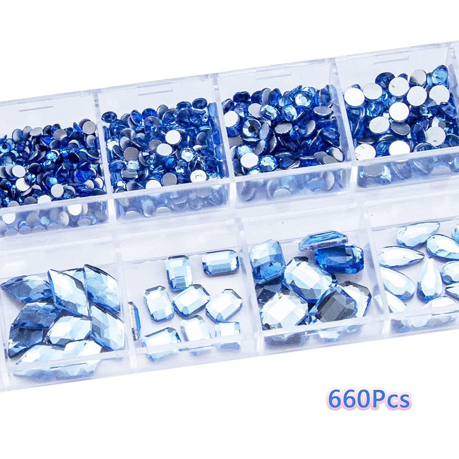Molisaka Blue Rhinestones, Sparkling Glass Rhinestones for Nails, Crystals Flatback Nail Gems and Rhinestones