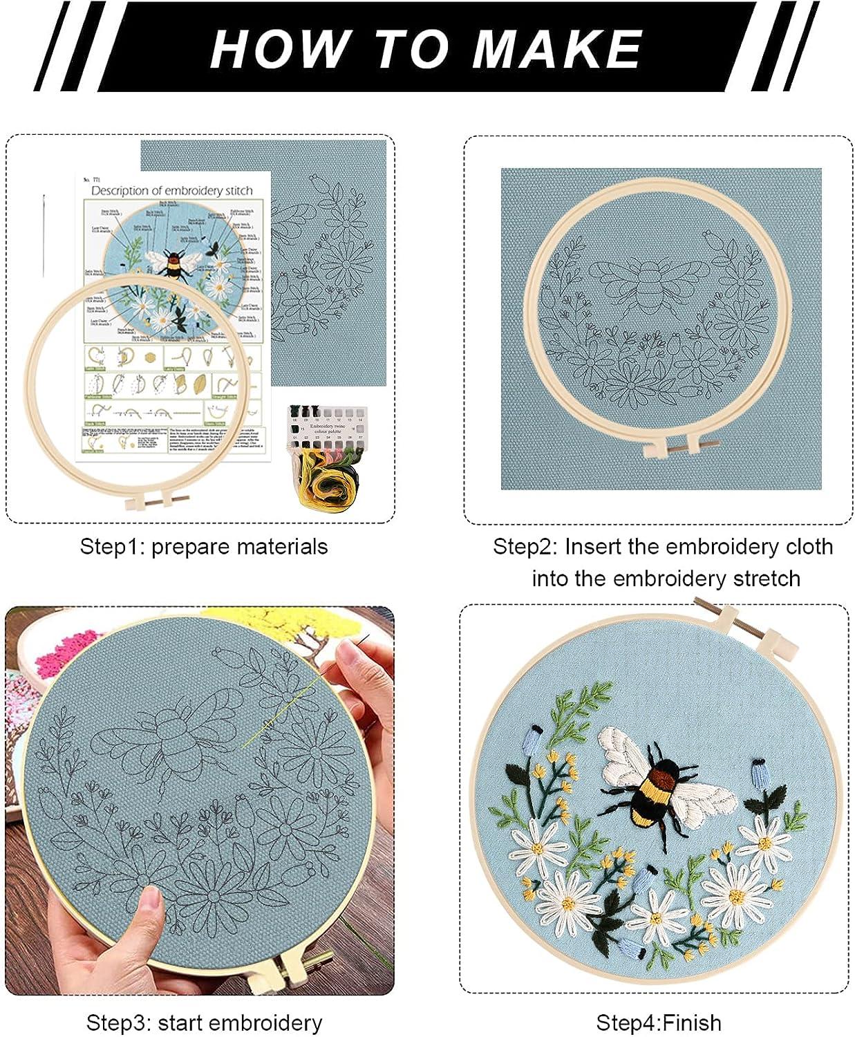 Lukinbox Embroidery Starter Kit for Beginners 3 Sets Cross Stitch Kits for  Adults Include Embroidery Clothes with Cute Bees and Flowers Patterns  Embroidery Hoop Threads Needles and Instruction