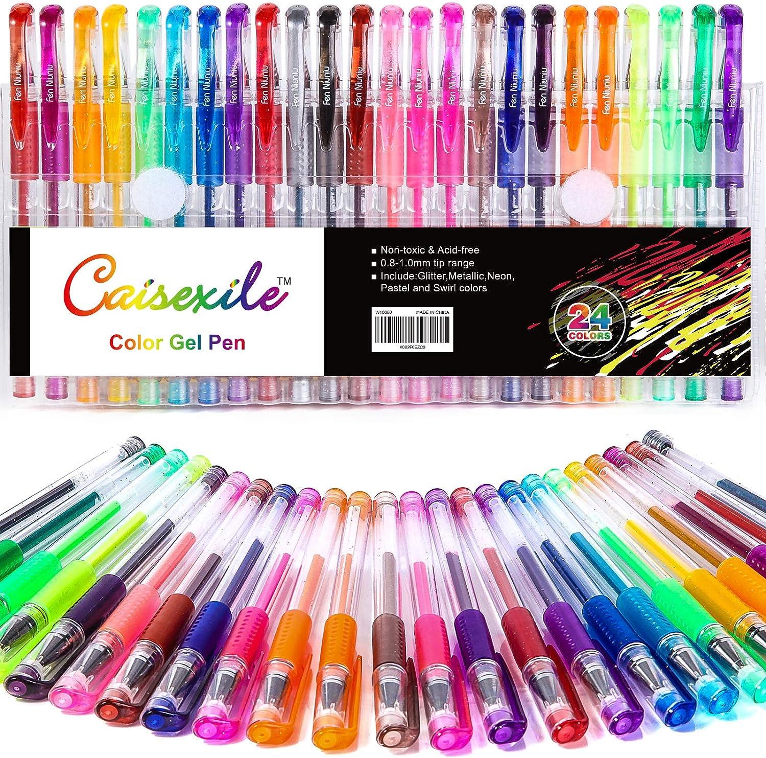 Gel pens Set 12/24 100 Colored Gel Pen Tip Glitter Gel pens with Canvas Bag  Kids Adults Coloring Books