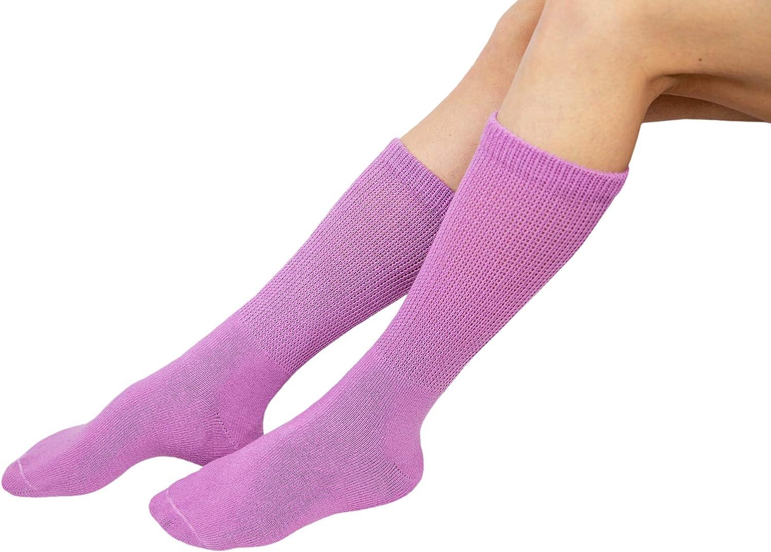6 Pairs of Non-Skid Over-The-Calf Diabetic Cotton Socks with Non