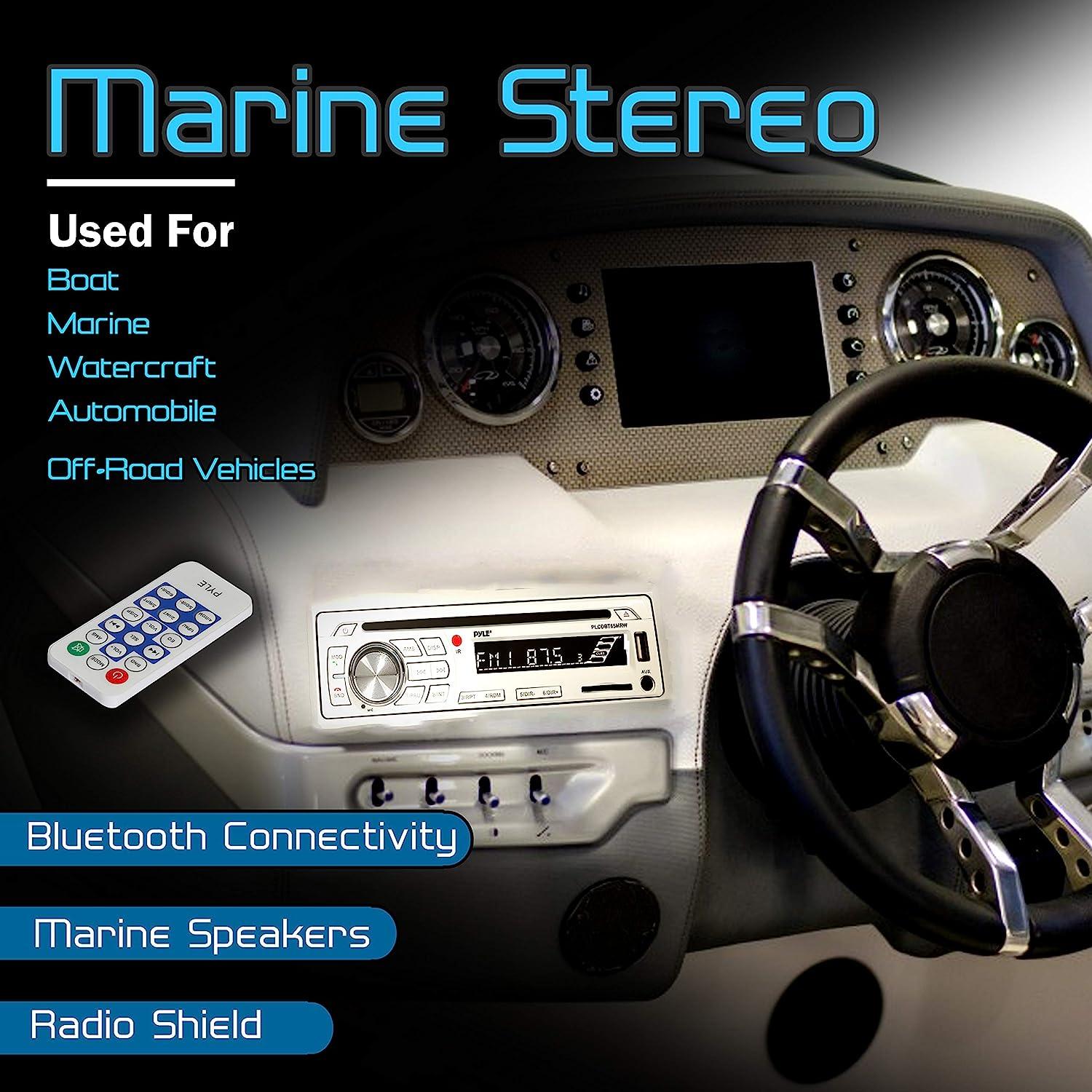 Pyle Marine Stereo Receiver Speaker Kit - In-Dash LCD Digital