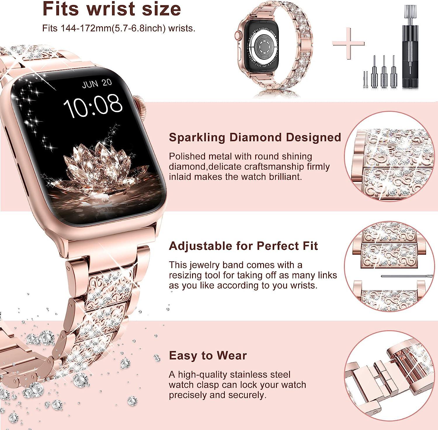 LELONG for Apple Watch Band 38mm 40mm 41mm Series 8 Series 7 6 5 4 3 2 1 SE  Ultra, Bling Replacement Bracelet iWatch Band, Diamond Rhinestone Stainless  Steel Metal Wristband Strap AA-Rose Gold 38mm/40mm/41mm