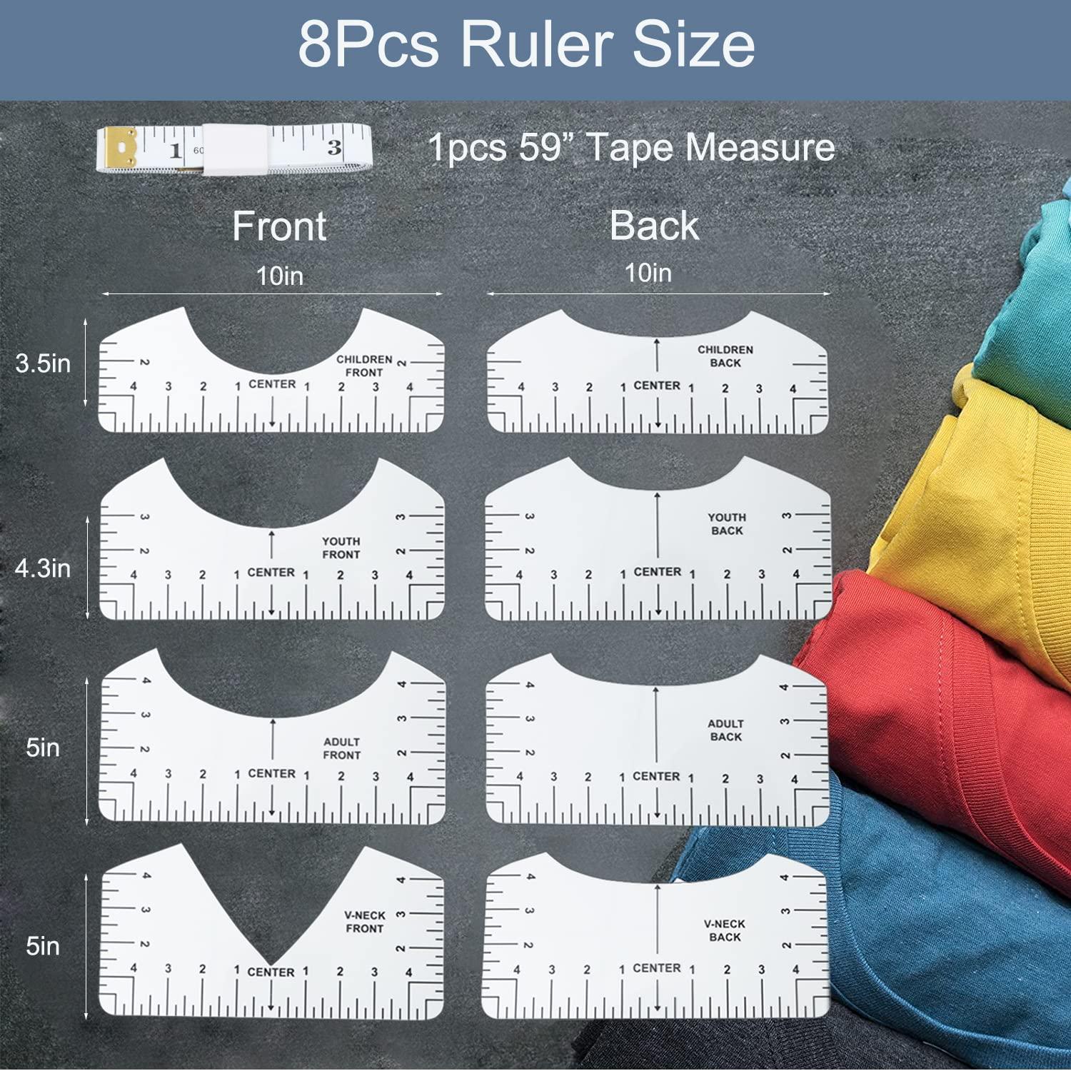 8 Pcs 8 T-Shirt Ruler Guide for Vinyl Alignment-Centering Tool for